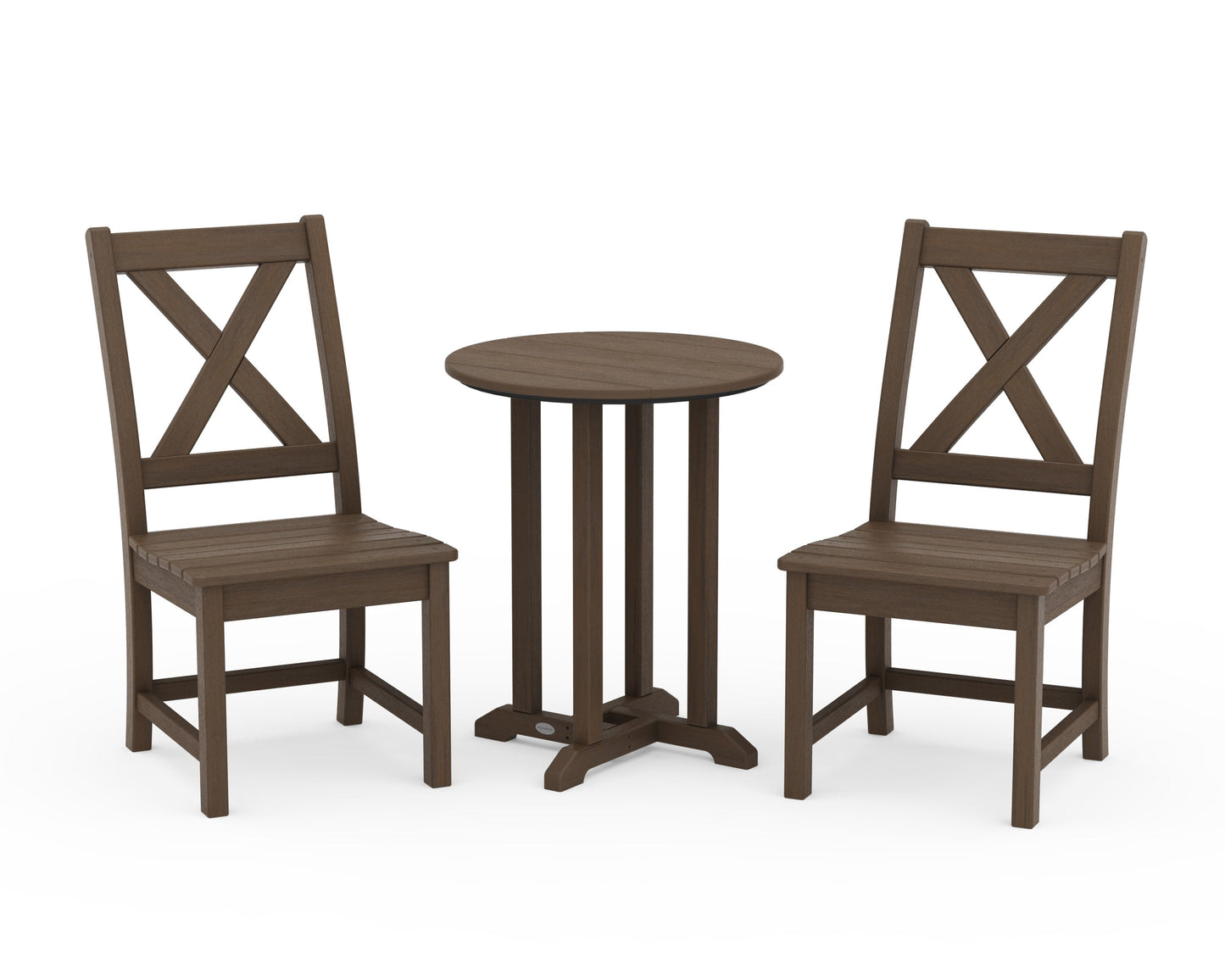 POLYWOOD Braxton Side Chair 3-Piece Round Bistro Dining Set — Kona