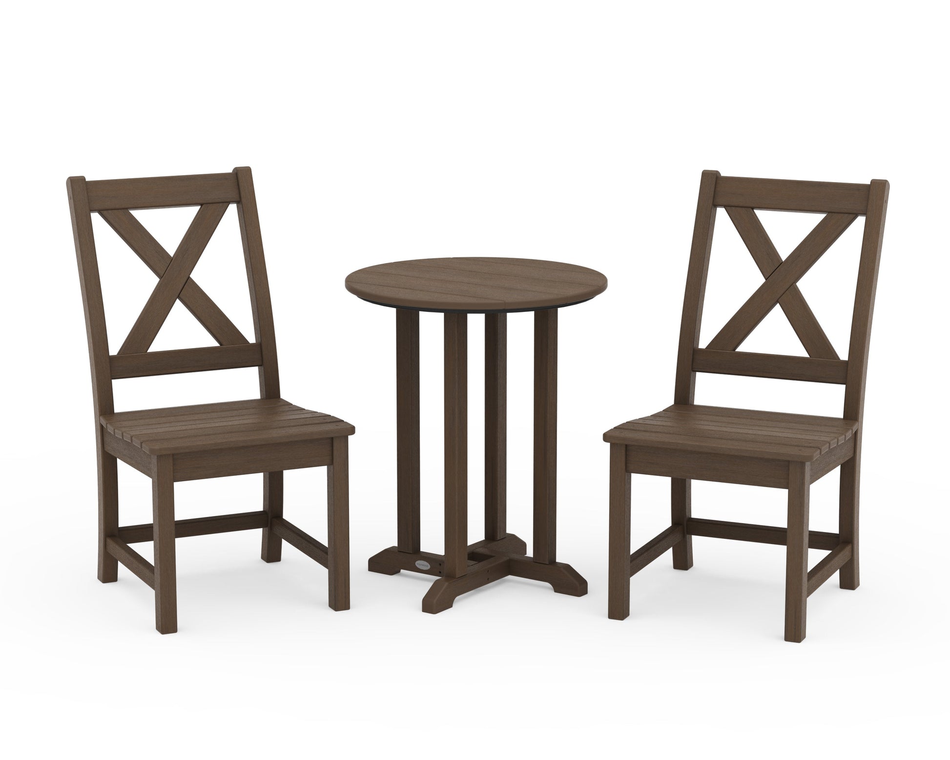 POLYWOOD Braxton Side Chair 3-Piece Round Bistro Dining Set — Kona