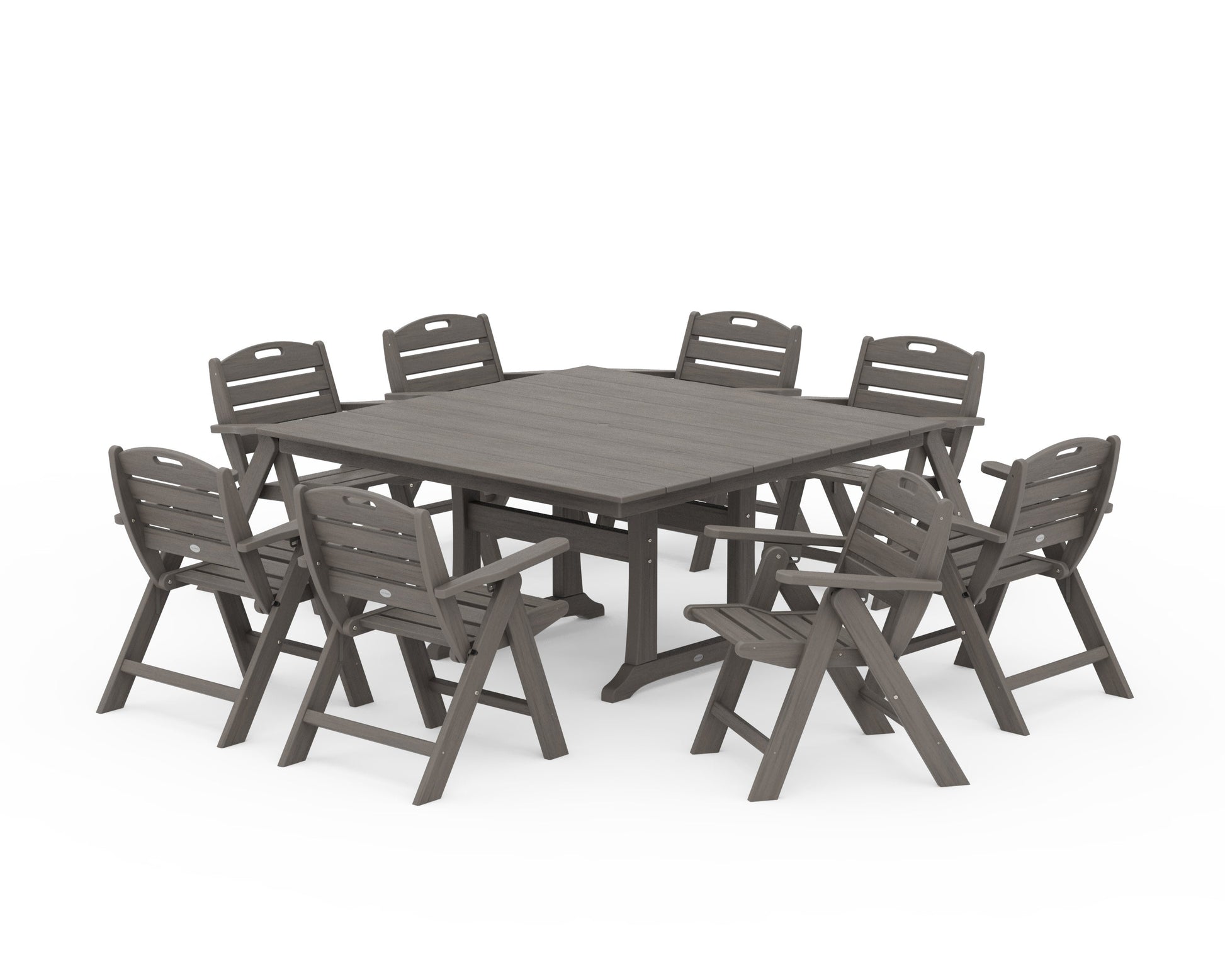 POLYWOOD Nautical Lowback 9-Piece Square Farmhouse Dining Set with Trestle Legs — Driftwood