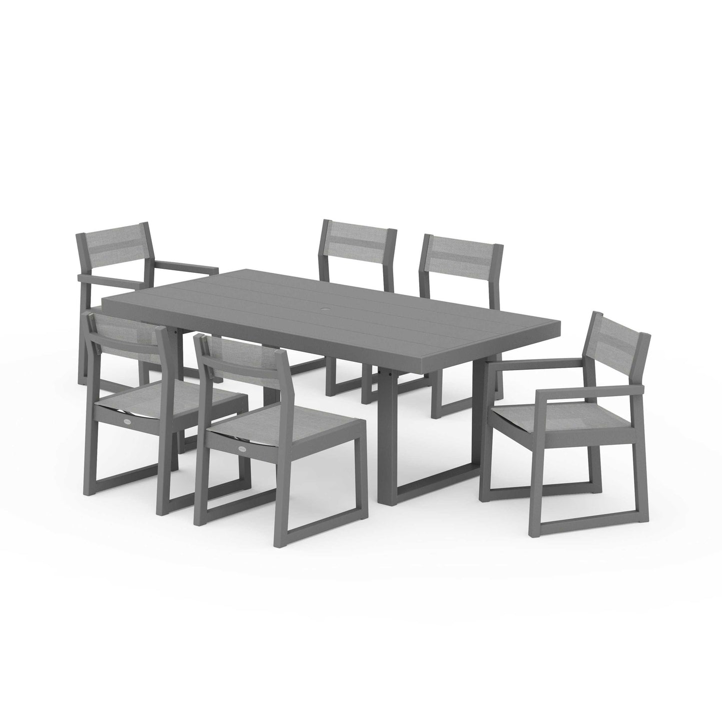 POLYWOOD EDGE Sling 7-Piece Dining Set — Slate Grey / Metallic Sling