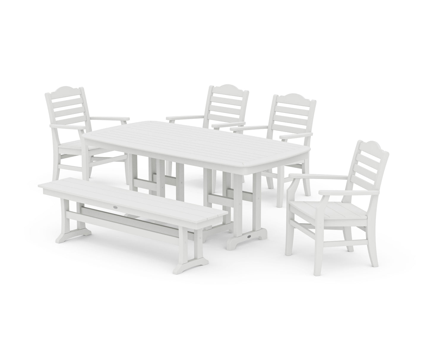 POLYWOOD Savannah 6-Piece Farmhouse Dining Set with Bench — Vintage White