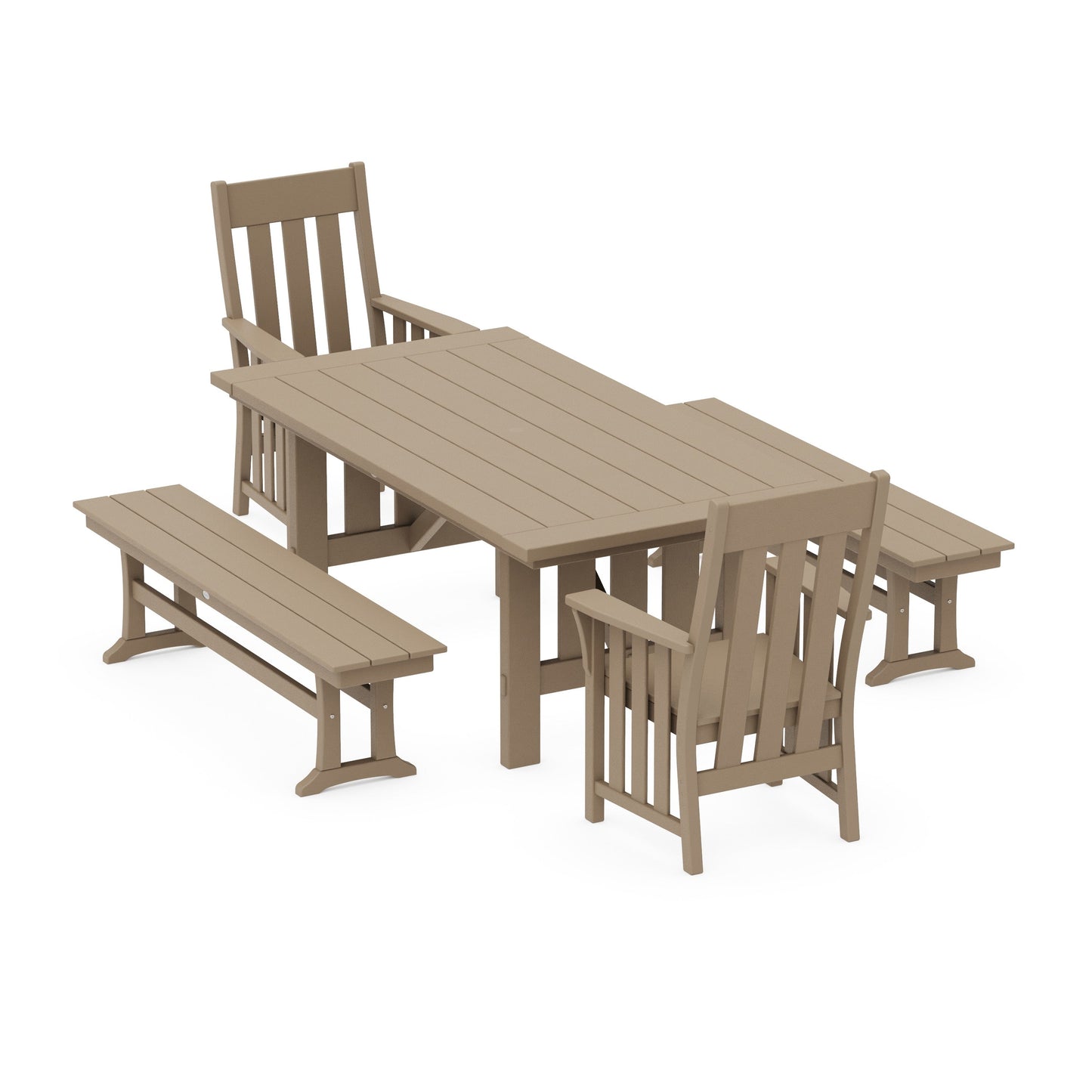 POLYWOOD Acadia 5-Piece Dining Set with Benches — Vintage Sahara