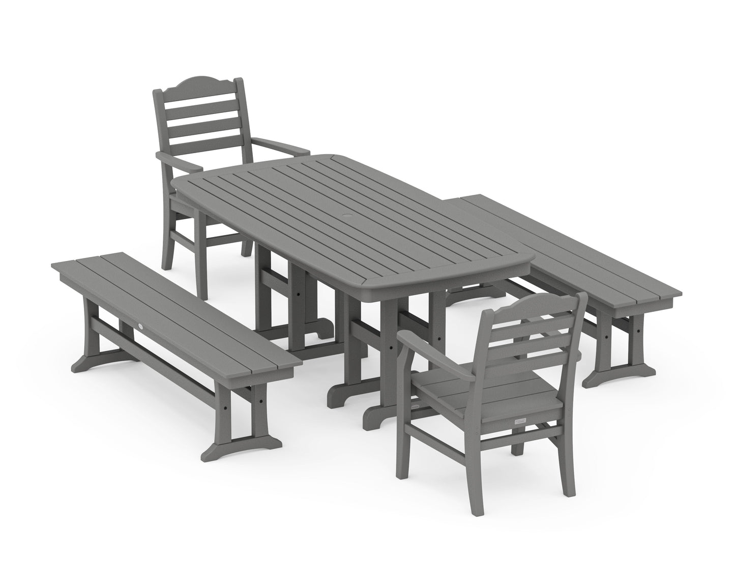 POLYWOOD Savannah 5-Piece Dining Set with Benches — Slate Grey