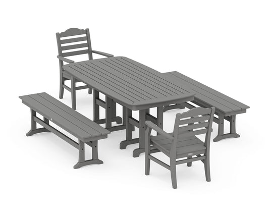 POLYWOOD Savannah 5-Piece Dining Set with Benches — Slate Grey