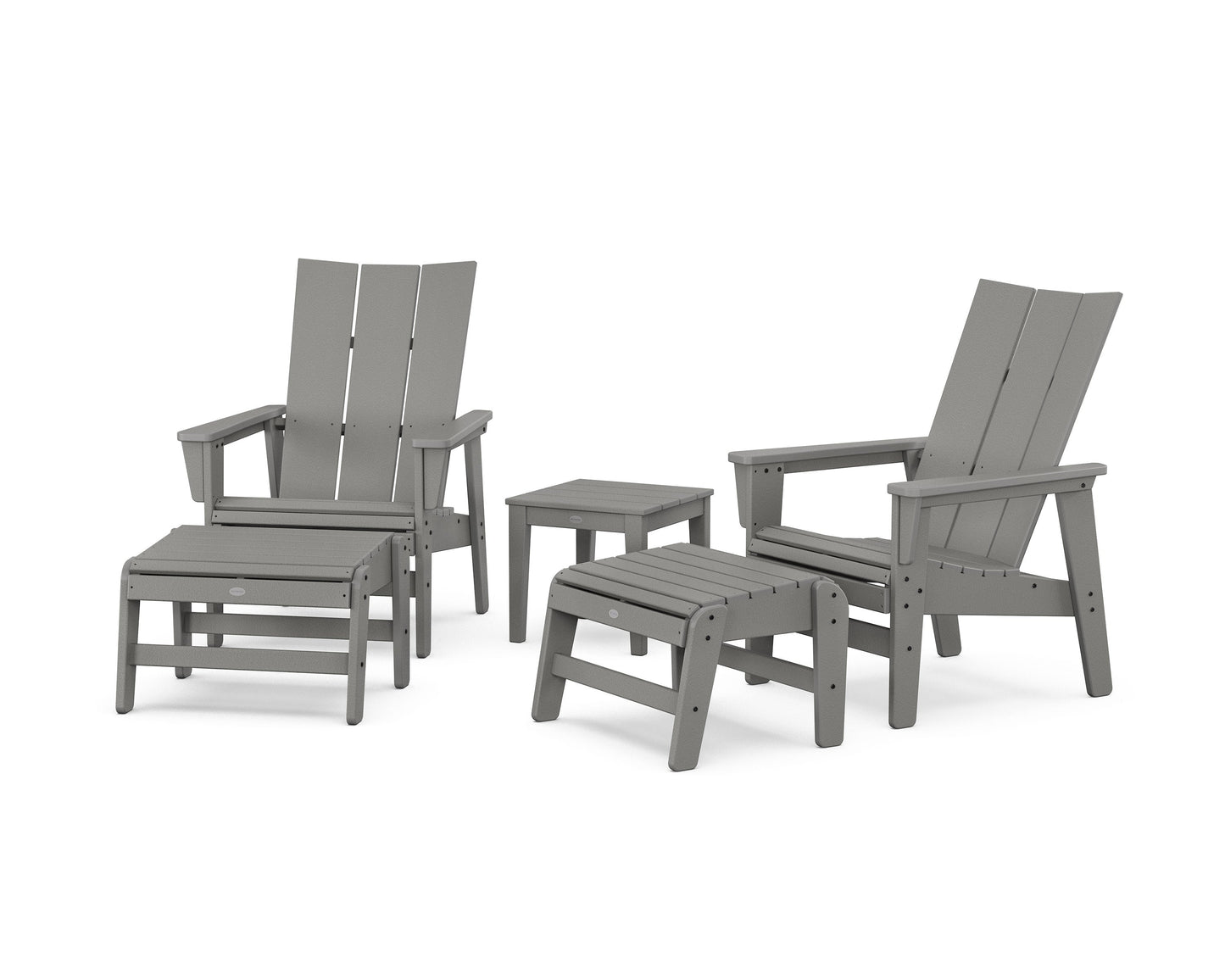 POLYWOOD 5-Piece Modern Grand Upright Adirondack Set with Ottomans and Side Table — Slate Grey