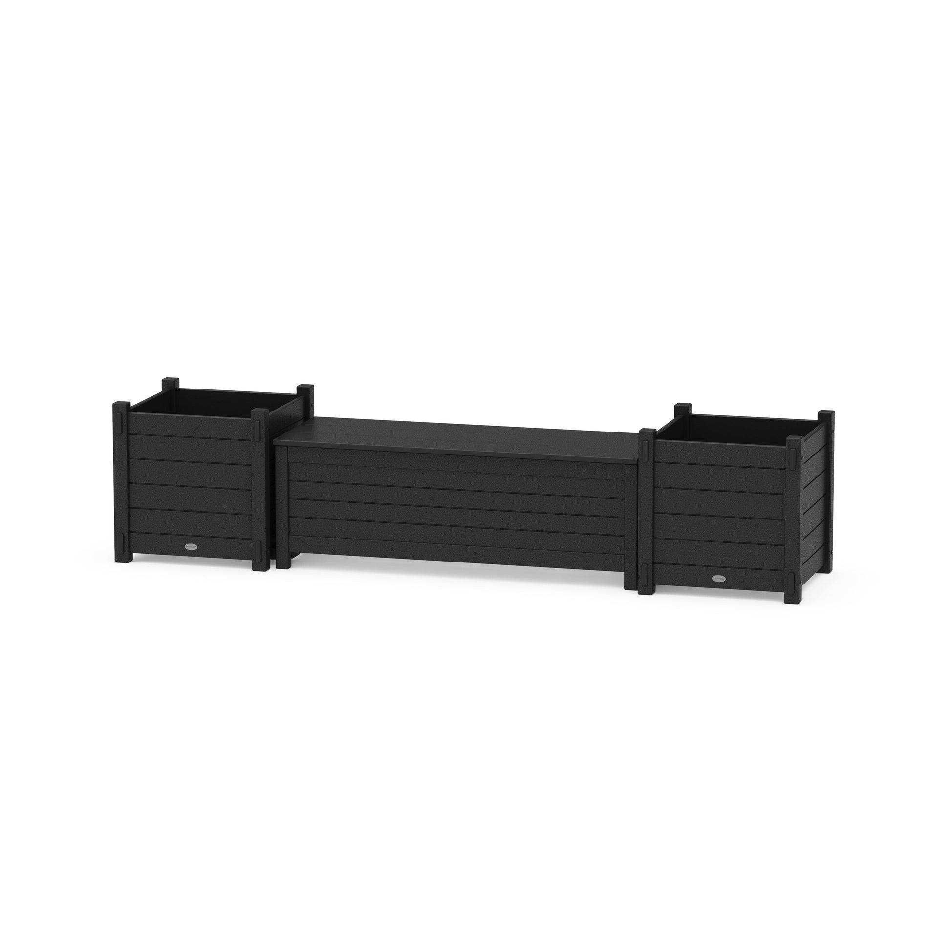 POLYWOOD 48" Nautical Straight Planter Storage Bench Set- Large — Black