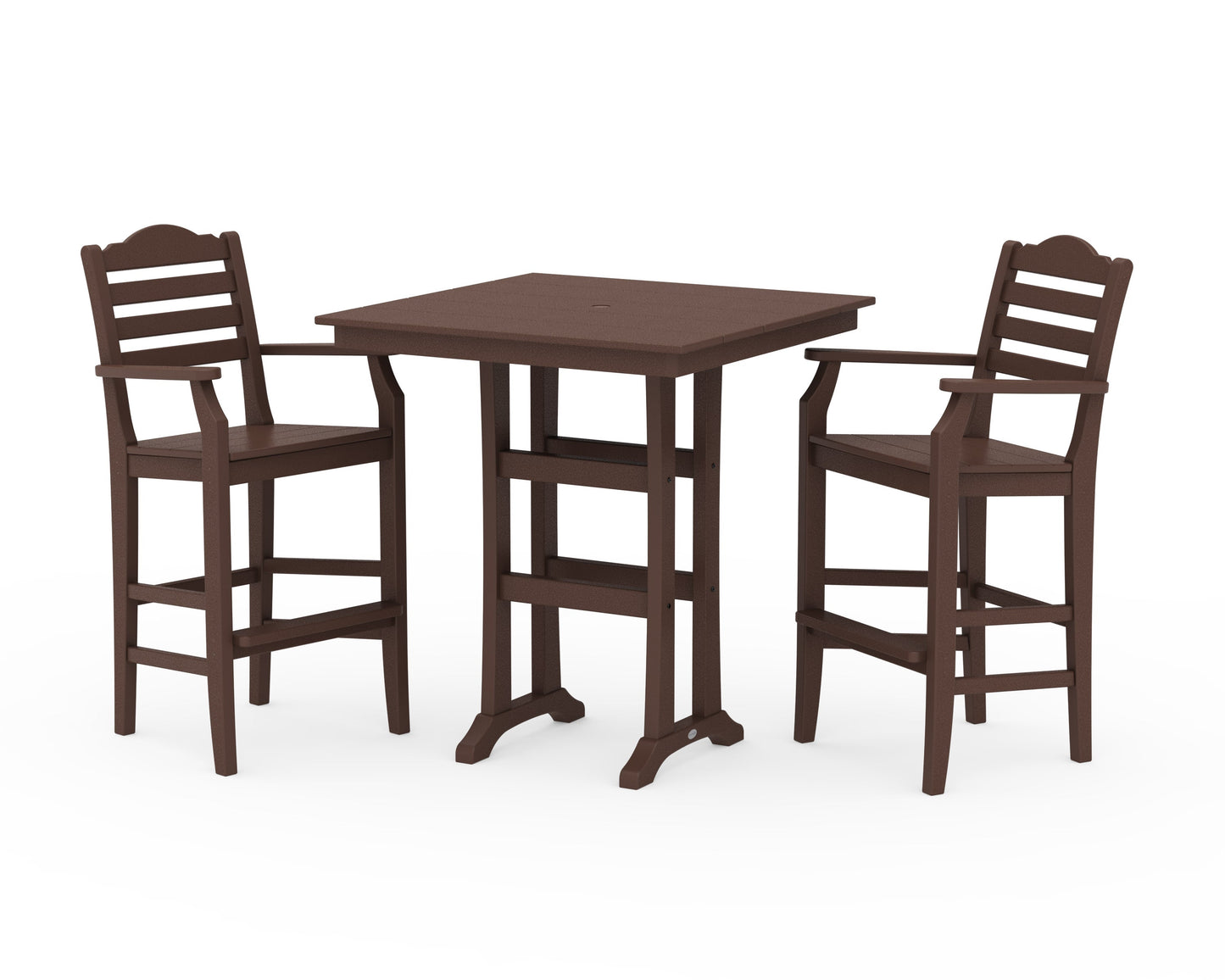 POLYWOOD Savannah 3-Piece Farmhouse Bar Set with Trestle Legs — Mahogany
