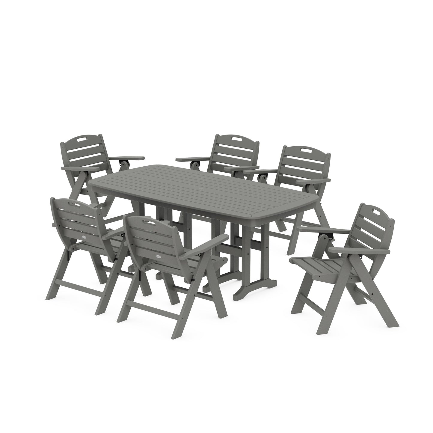 POLYWOOD Nautical Lowback 7-Piece Dining Set — Slate Grey
