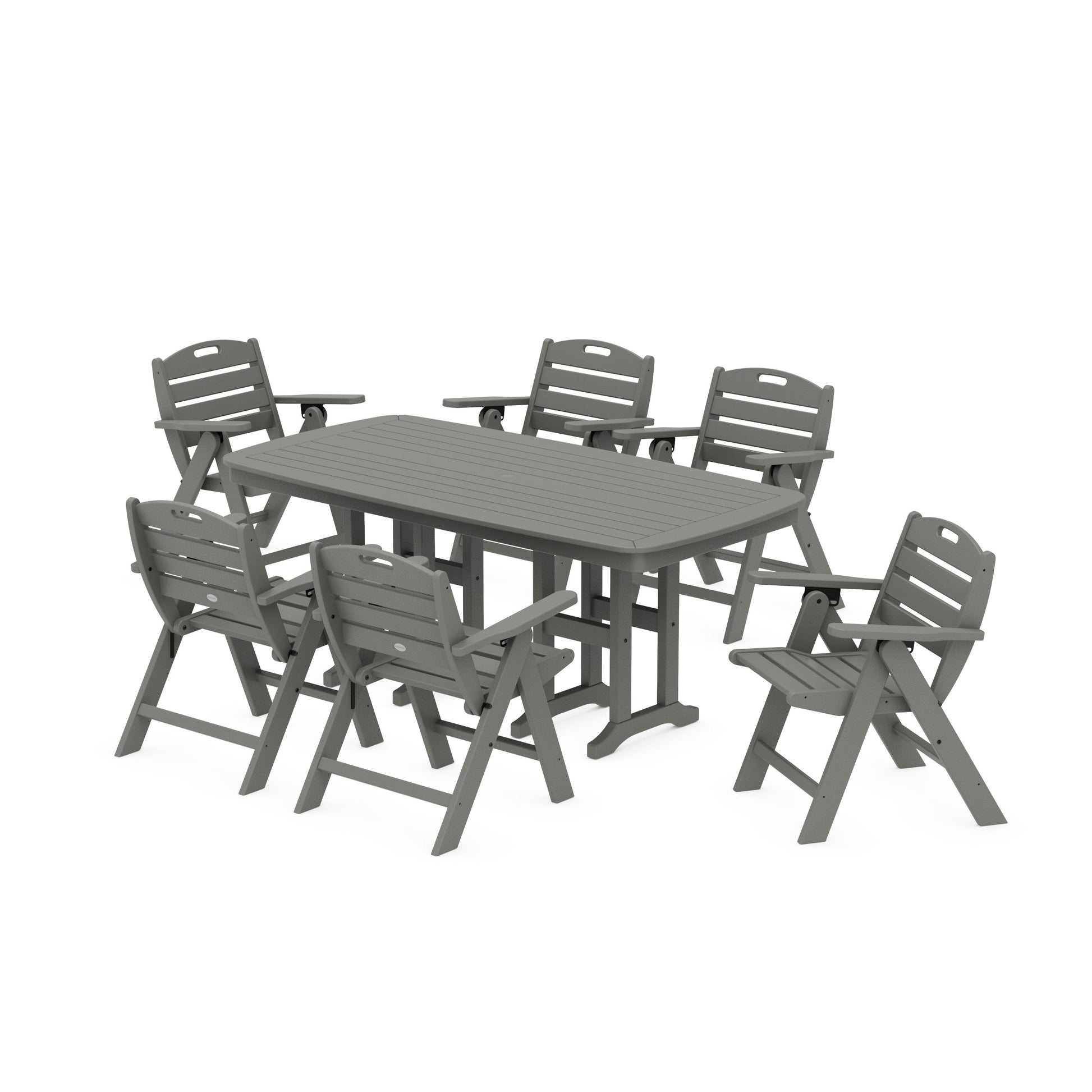 POLYWOOD Nautical Lowback 7-Piece Dining Set — Slate Grey