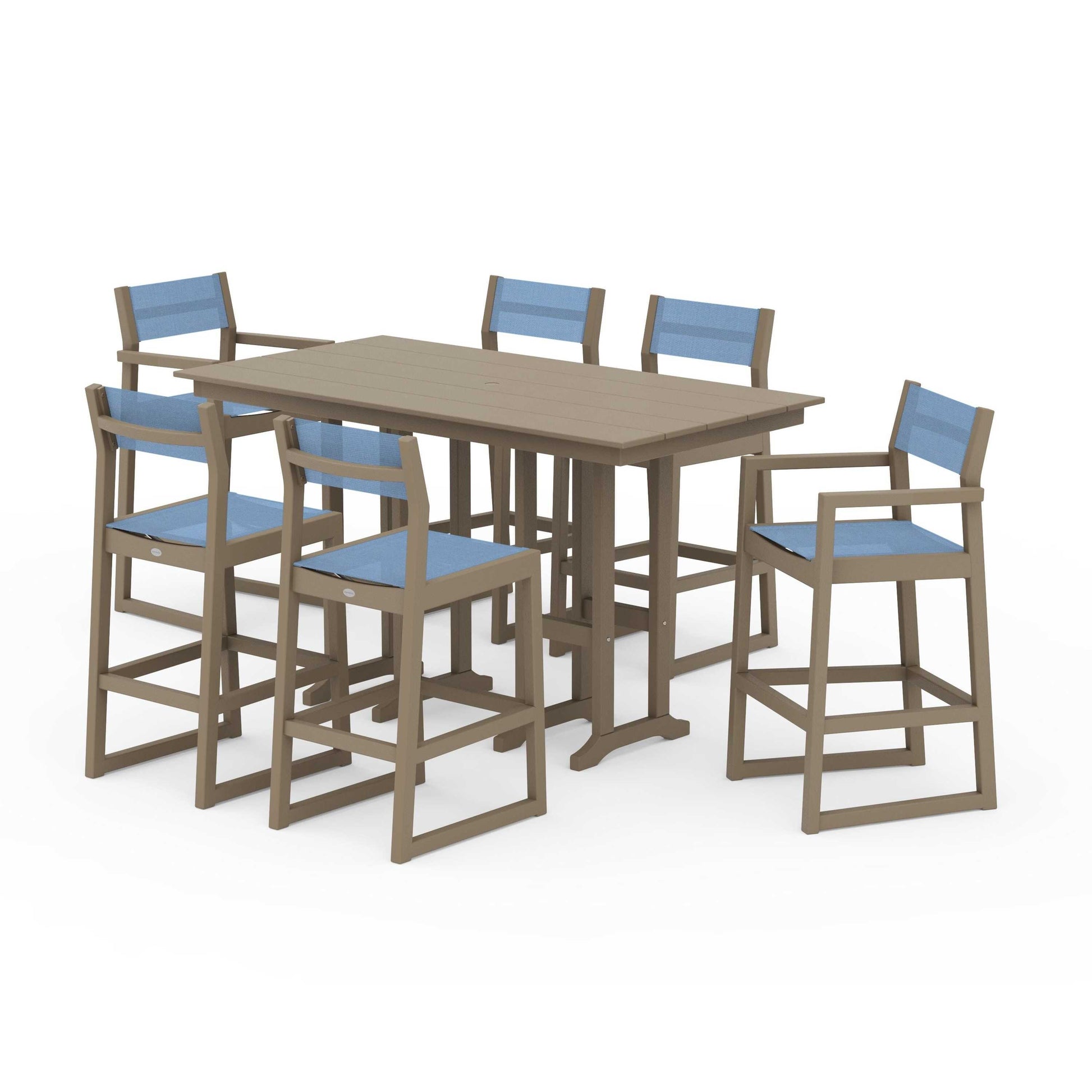 POLYWOOD EDGE Sling 7-Piece Farmhouse Bar Set — Vintage Sahara / Poolside Sling