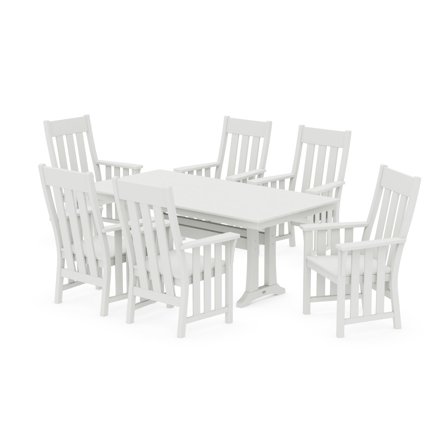 POLYWOOD Acadia Arm Chair 7-Piece Farmhouse Dining Set with Trestle Legs — Vintage White