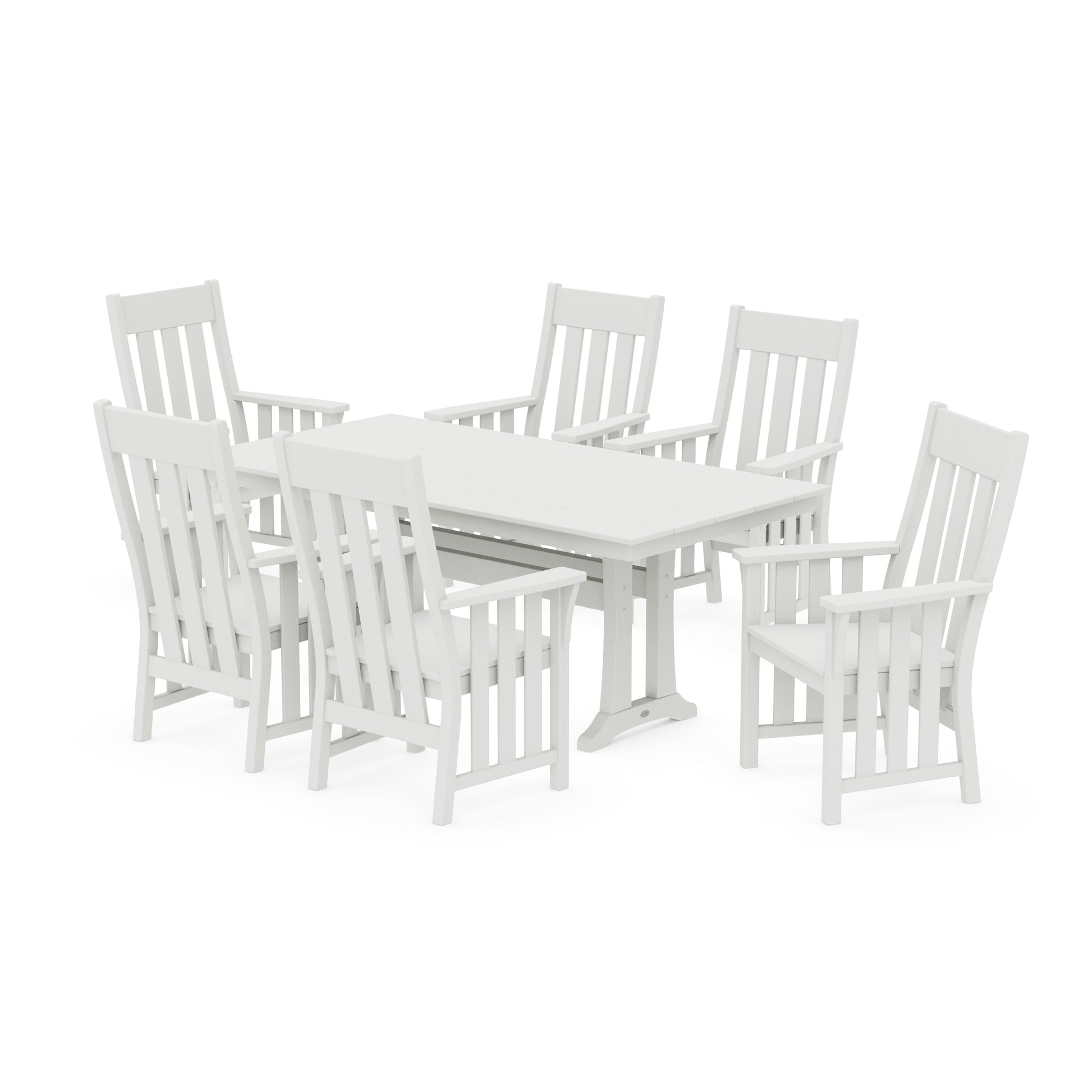 POLYWOOD Acadia Arm Chair 7-Piece Farmhouse Dining Set with Trestle Legs — Vintage White