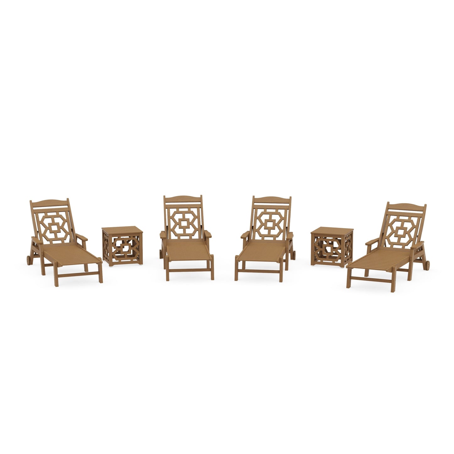 POLYWOOD Chinoiserie 6-Piece Chaise Set — Natural