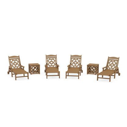 POLYWOOD Chinoiserie 6-Piece Chaise Set — Natural