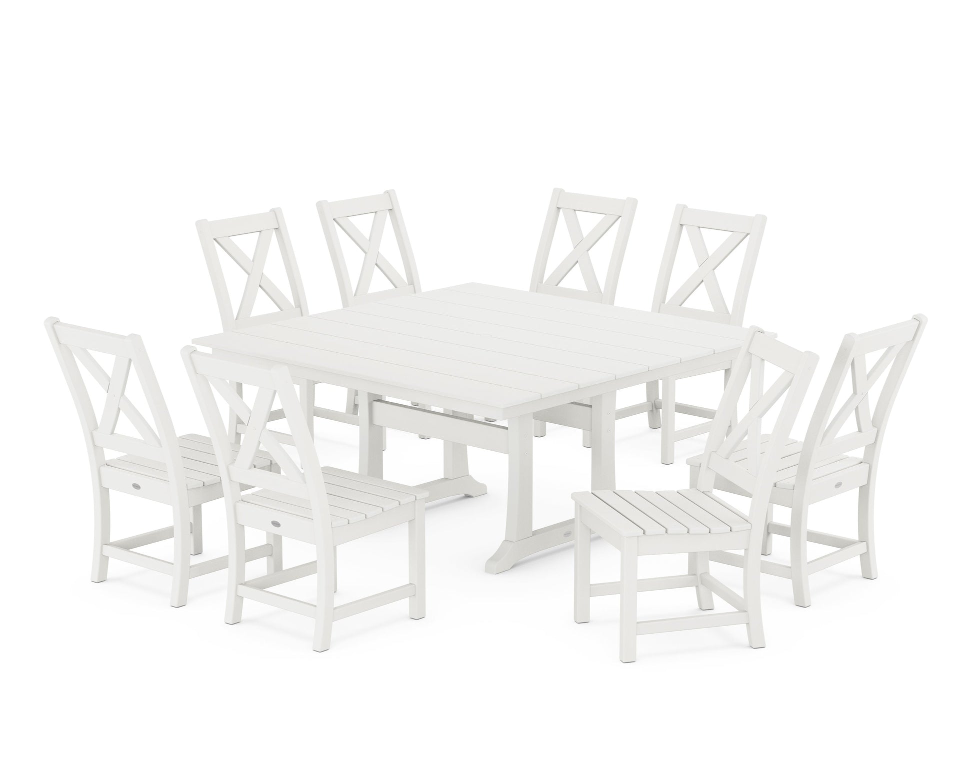 POLYWOOD Braxton Side Chair 9-Piece Farmhouse Dining Set — Vintage White
