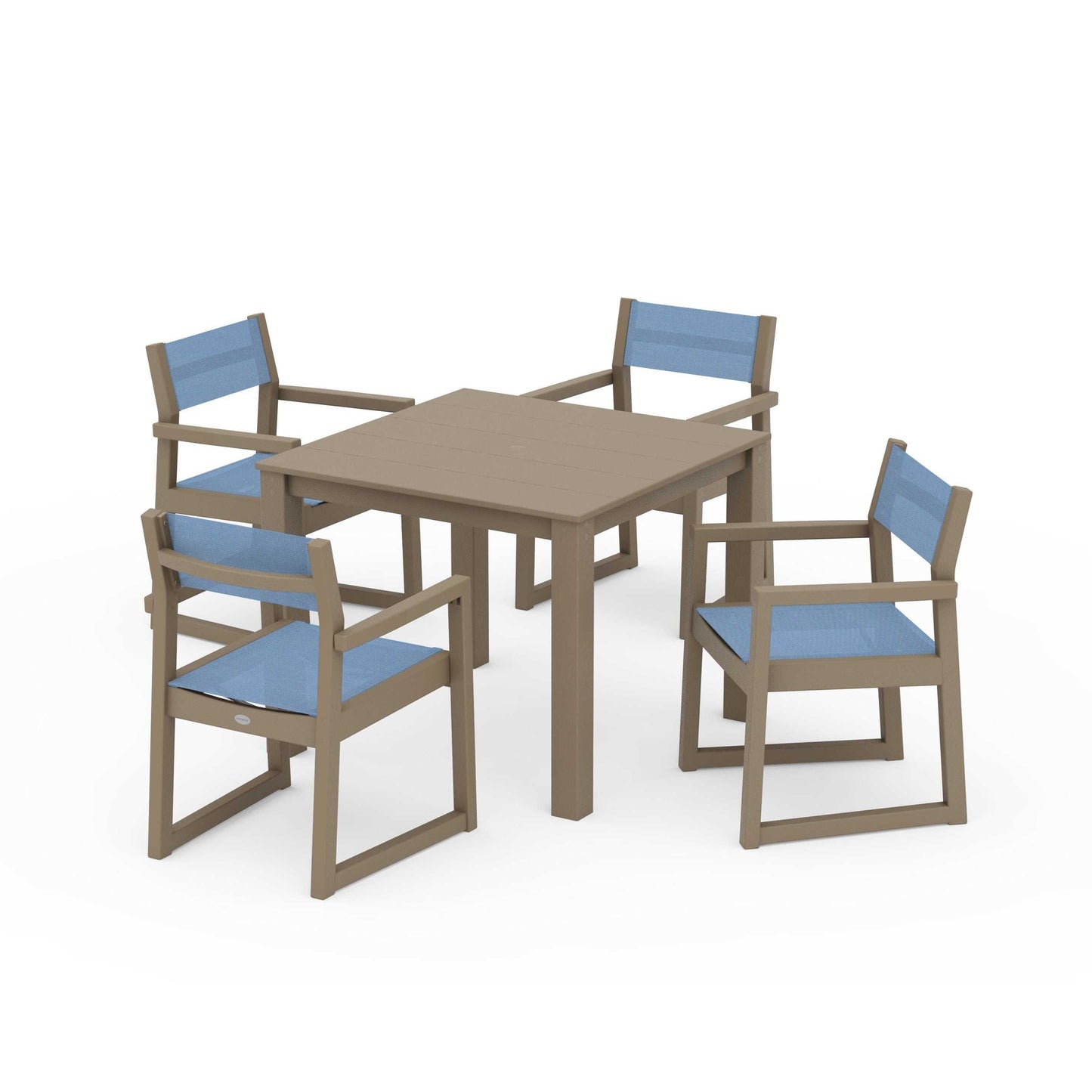 POLYWOOD EDGE Sling Arm Chair 5-Piece Parsons Dining Set — Vintage Sahara / Poolside Sling