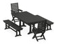 POLYWOOD Captain Folding Chair 5-Piece Farmhouse Dining Set With Trestle Legs — Black