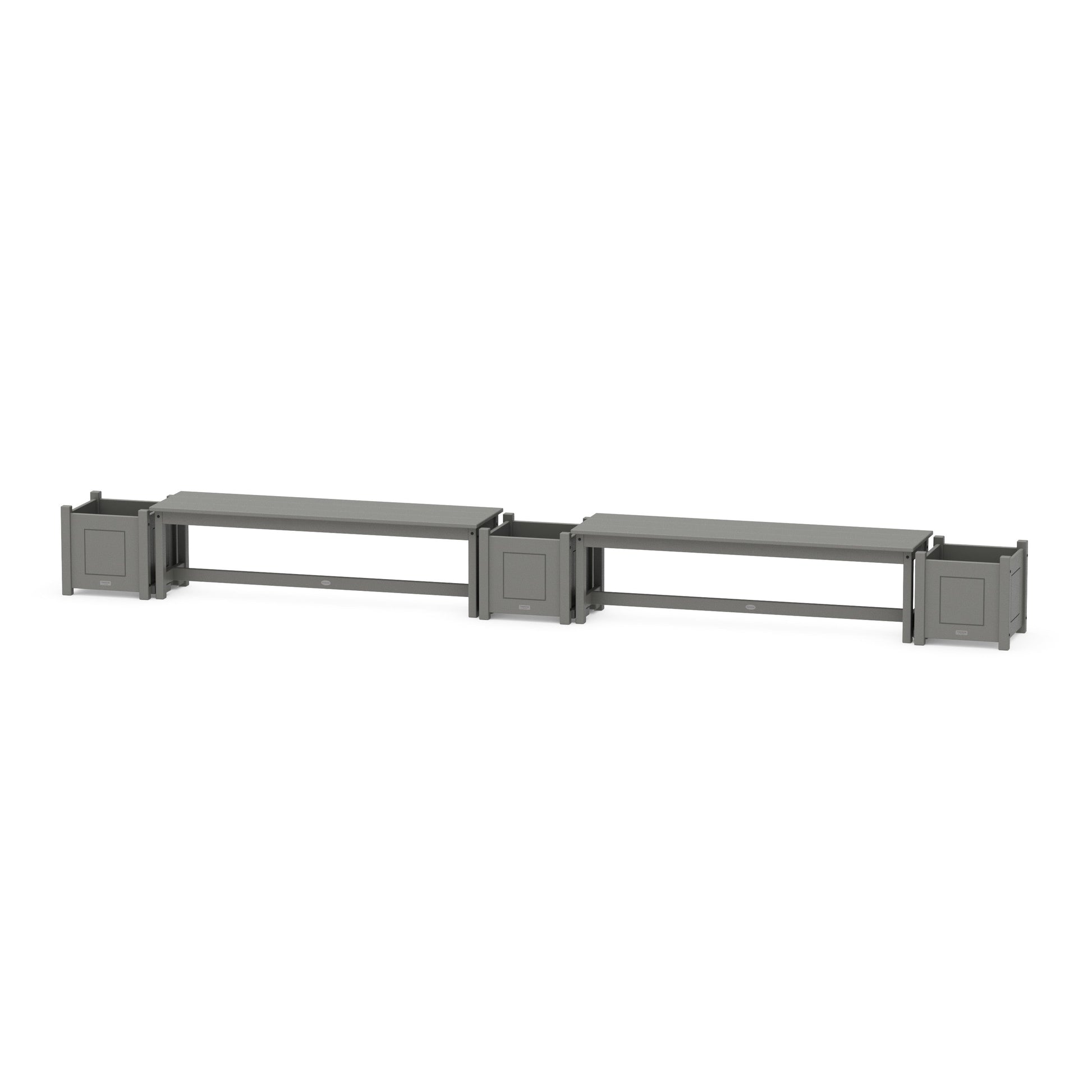 POLYWOOD 60" Country Living Straight Double Planter Bench Set — Slate Grey