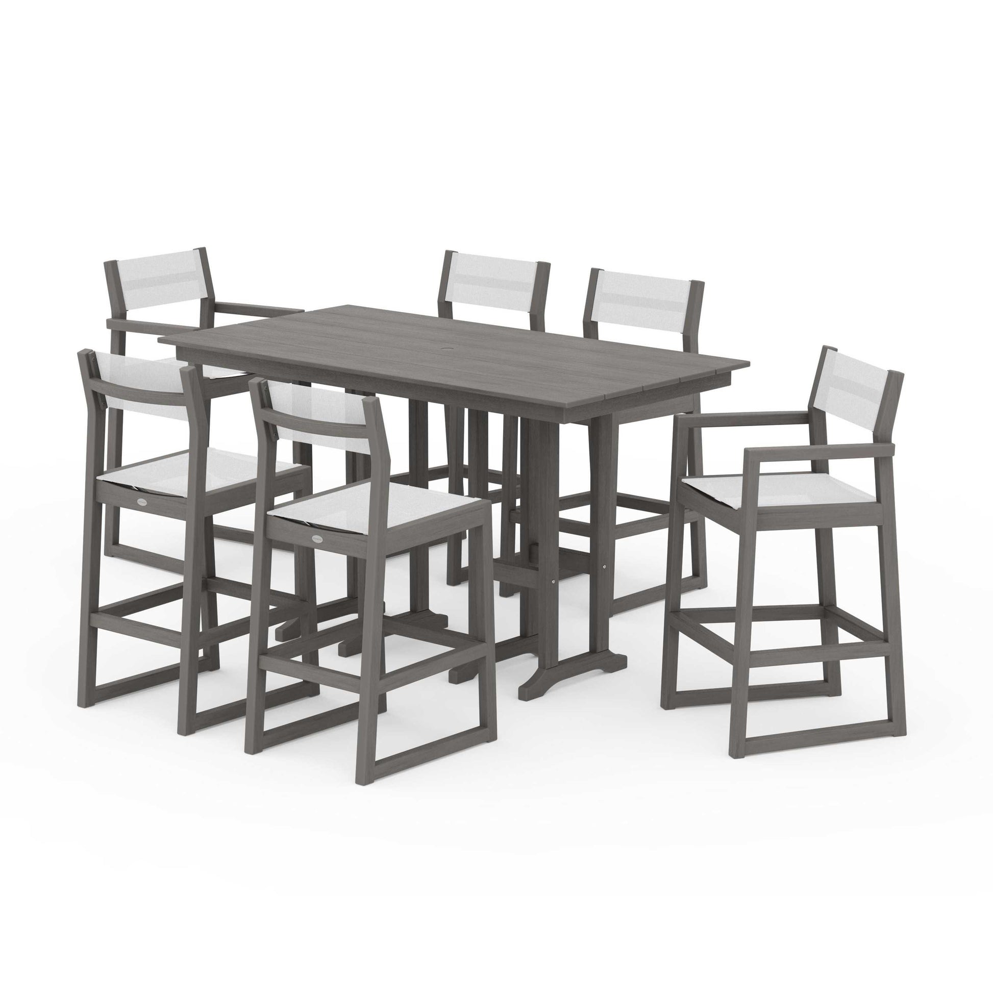 POLYWOOD EDGE Sling 7-Piece Farmhouse Bar Set — Driftwood / White Sling