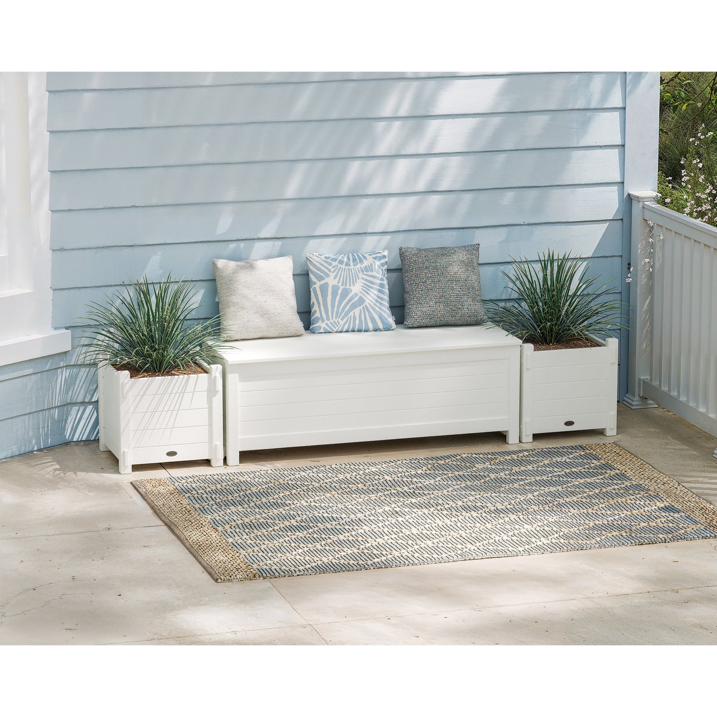 POLYWOOD 48" Nautical Straight Planter Storage Bench Set