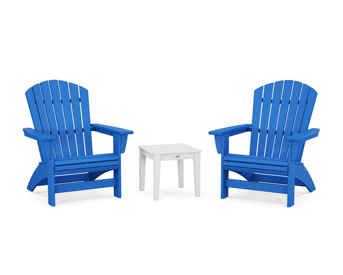 POLYWOOD 3-Piece Nautical Grand Adirondack Set — Pacific Blue / White