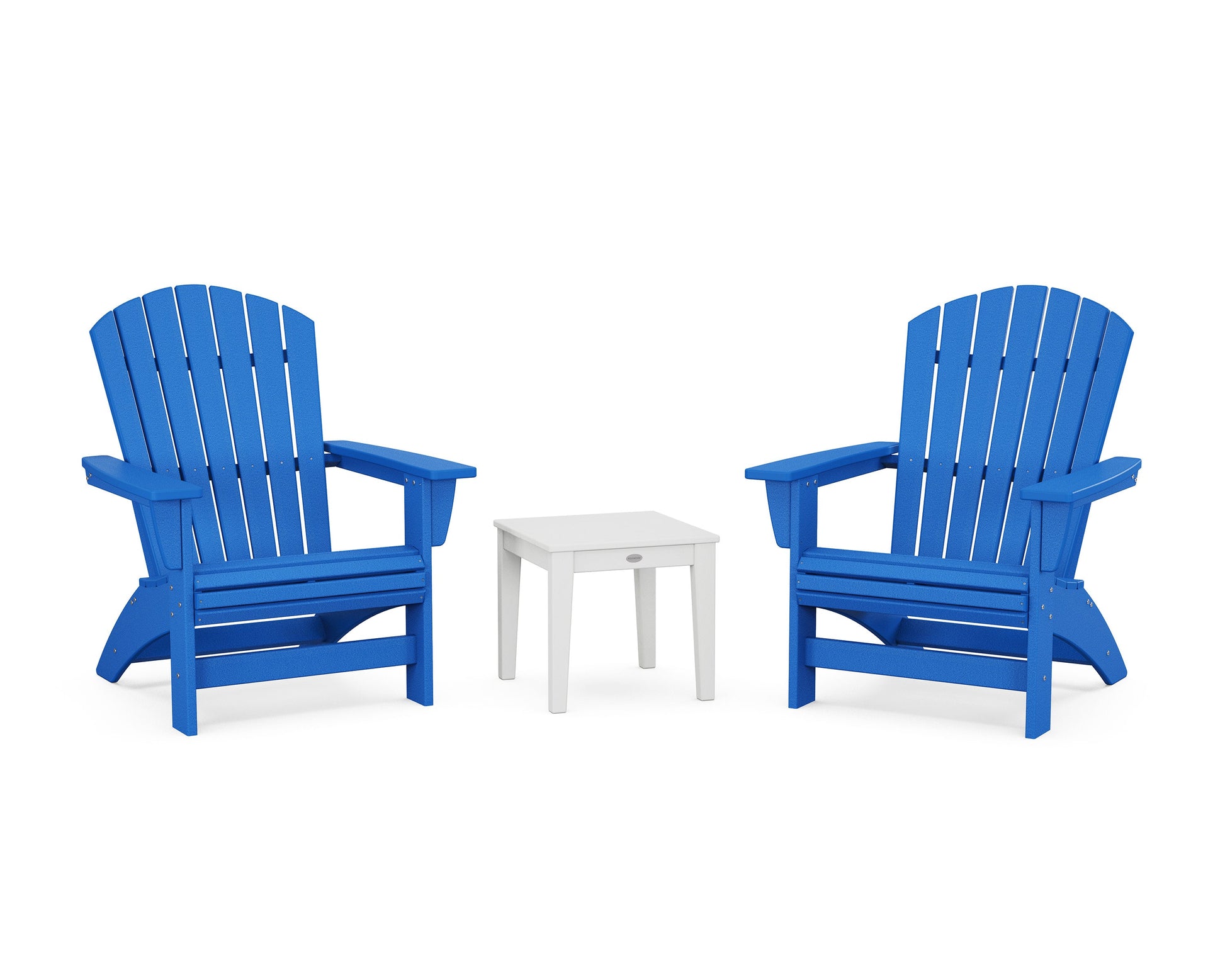 POLYWOOD 3-Piece Nautical Grand Adirondack Set — Pacific Blue / White