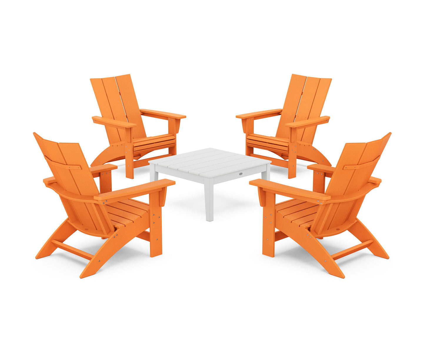POLYWOOD 5-Piece Modern Grand Adirondack Chair Conversation Group — Tangerine / White