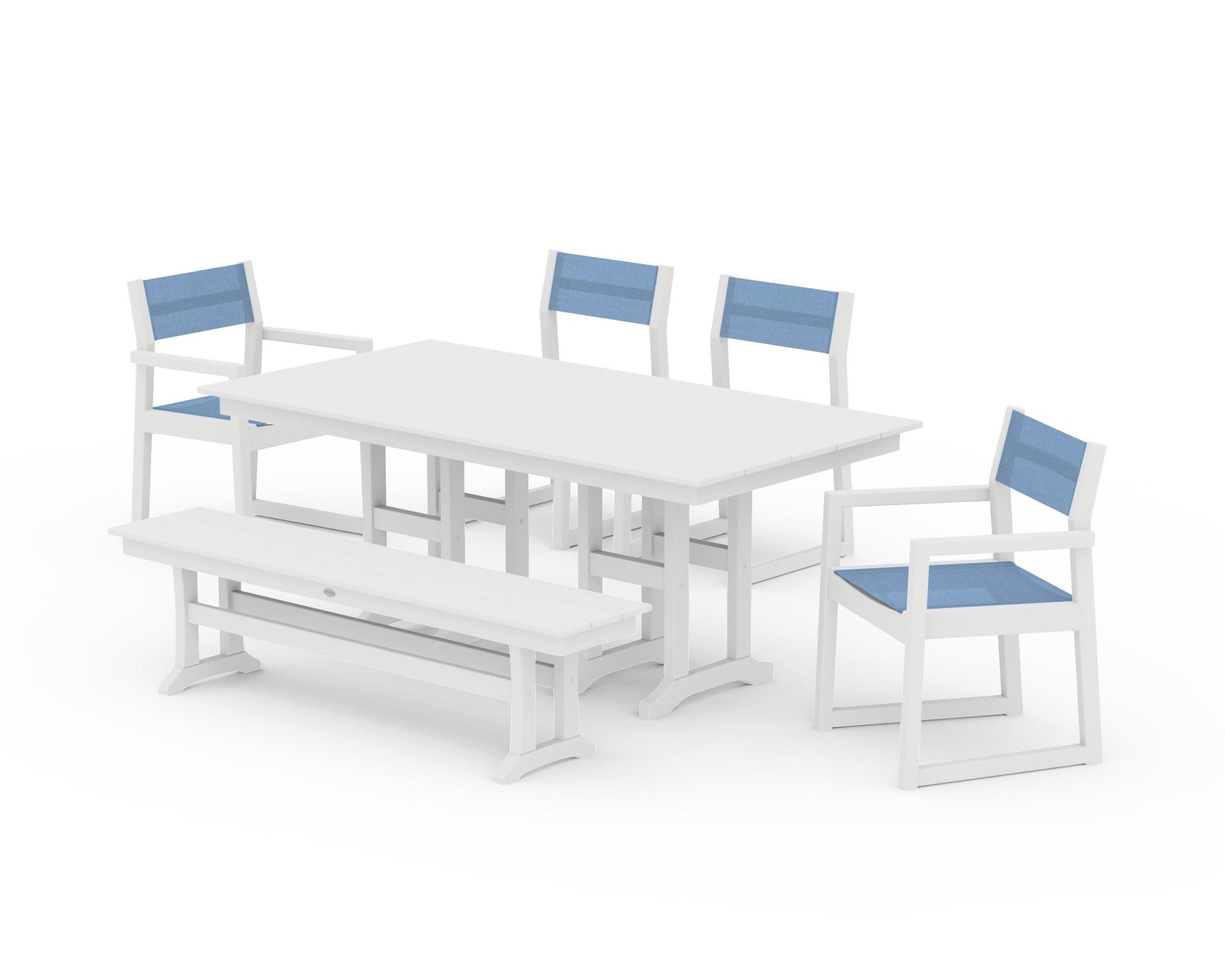 POLYWOOD EDGE Sling 6-Piece Farmhouse Dining Set — White / Poolside Sling