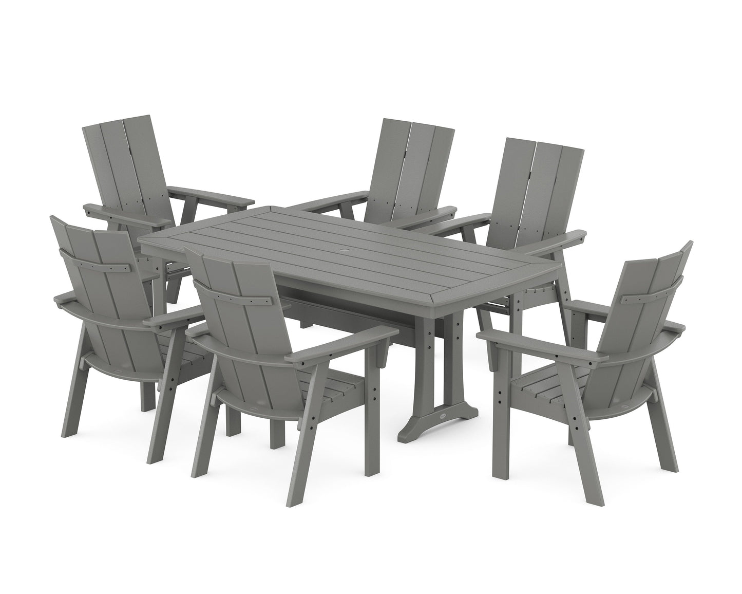 POLYWOOD Modern Curveback Adirondack 7-Piece Dining Set with Trestle Legs — Slate Grey