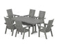 POLYWOOD Modern Curveback Adirondack 7-Piece Dining Set with Trestle Legs — Slate Grey