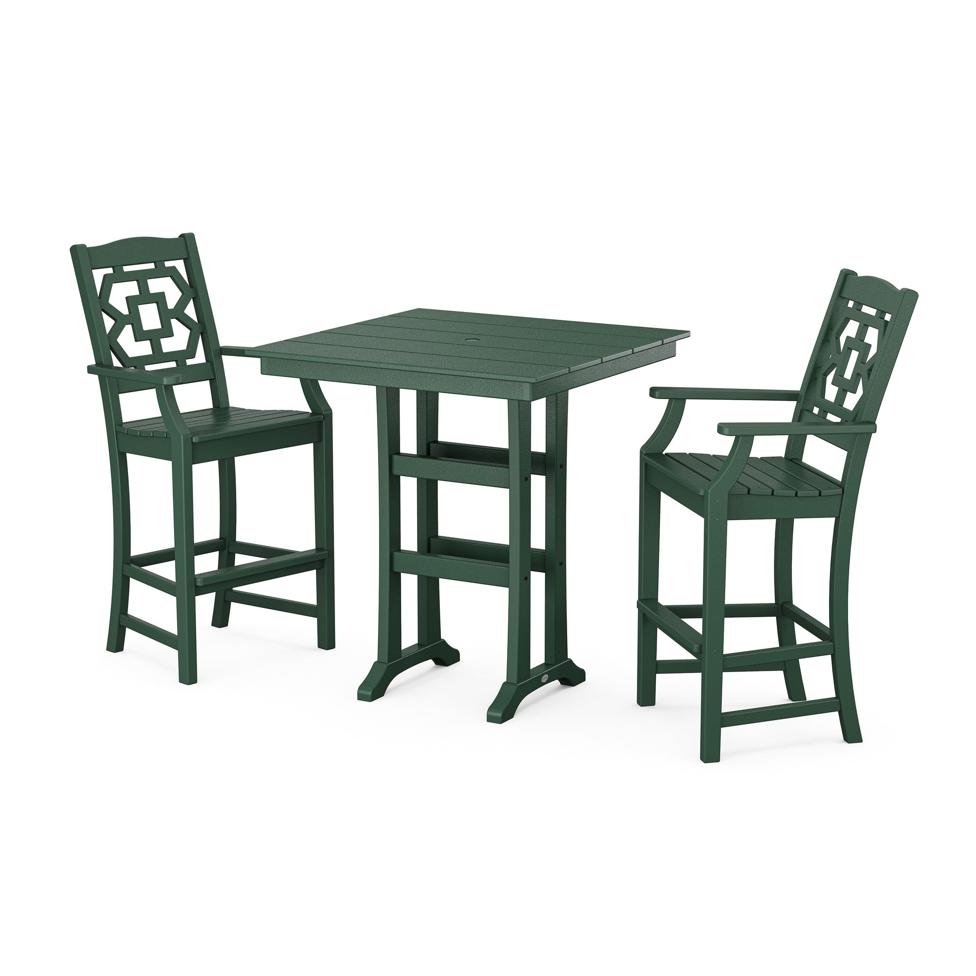 POLYWOOD Chinoiserie 3-Piece Farmhouse Bar Set with Trestle Legs — Green