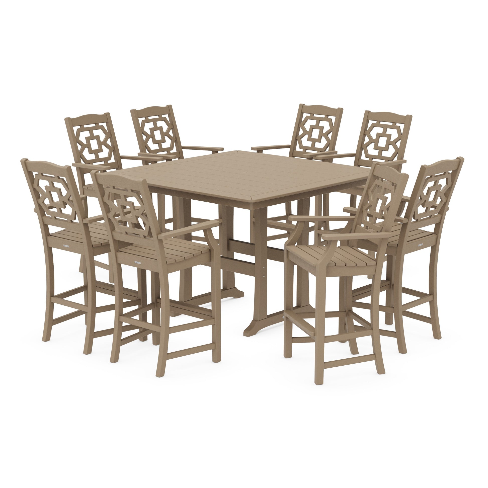 POLYWOOD Chinoiserie 9-Piece Square Bar Set with Trestle Legs — Vintage Sahara