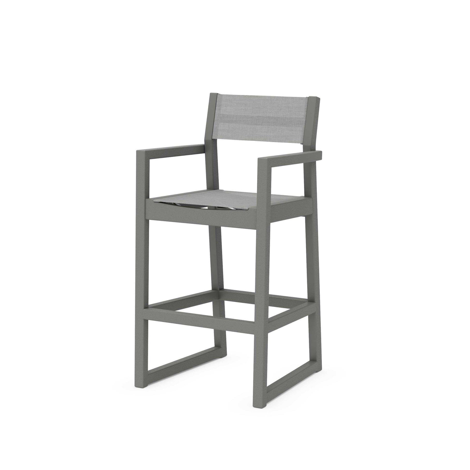 POLYWOOD EDGE Sling Bar Arm Chair — Slate Grey / Metallic Sling