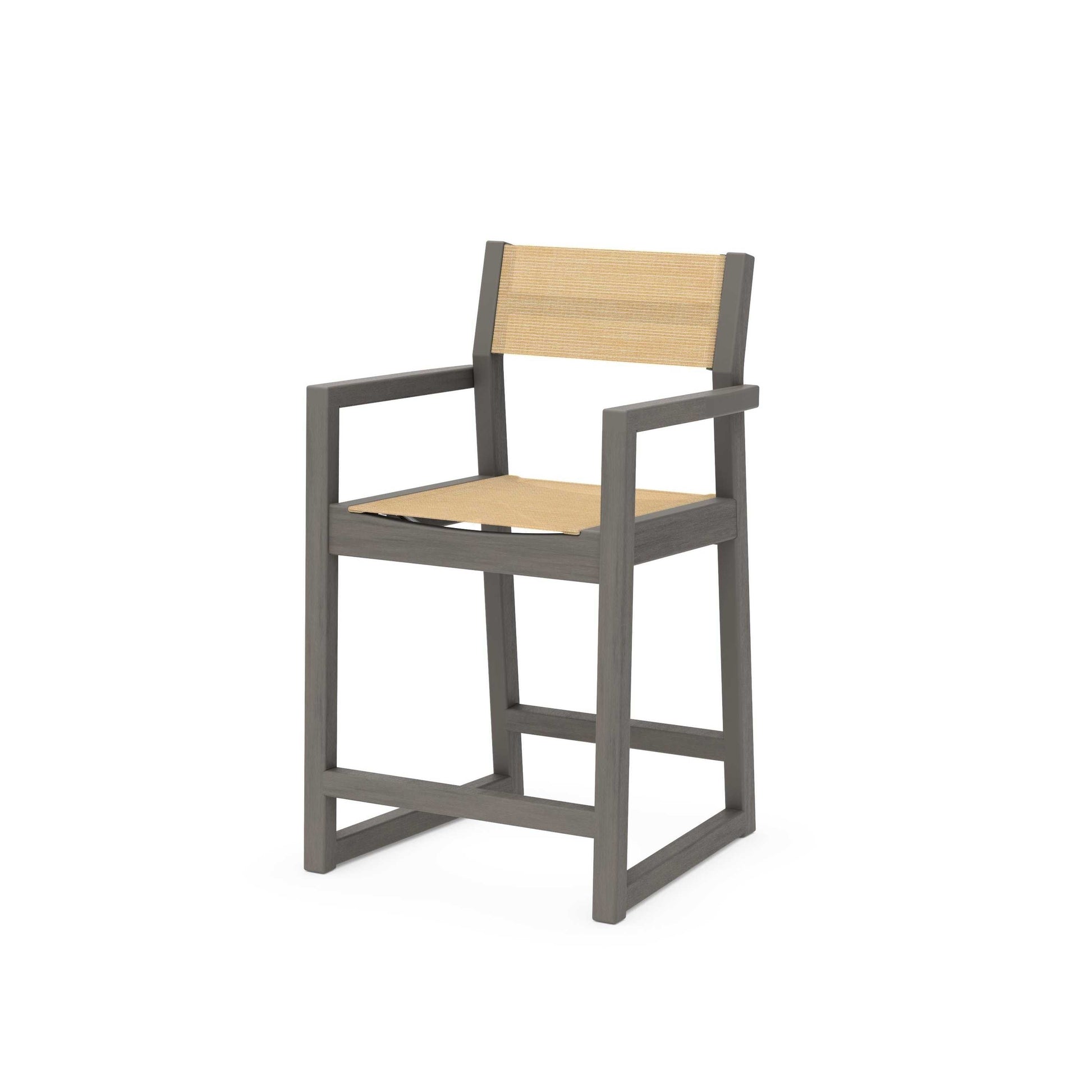 POLYWOOD EDGE Sling Counter Arm Chair — Driftwood / Dupioni Apricot Sling