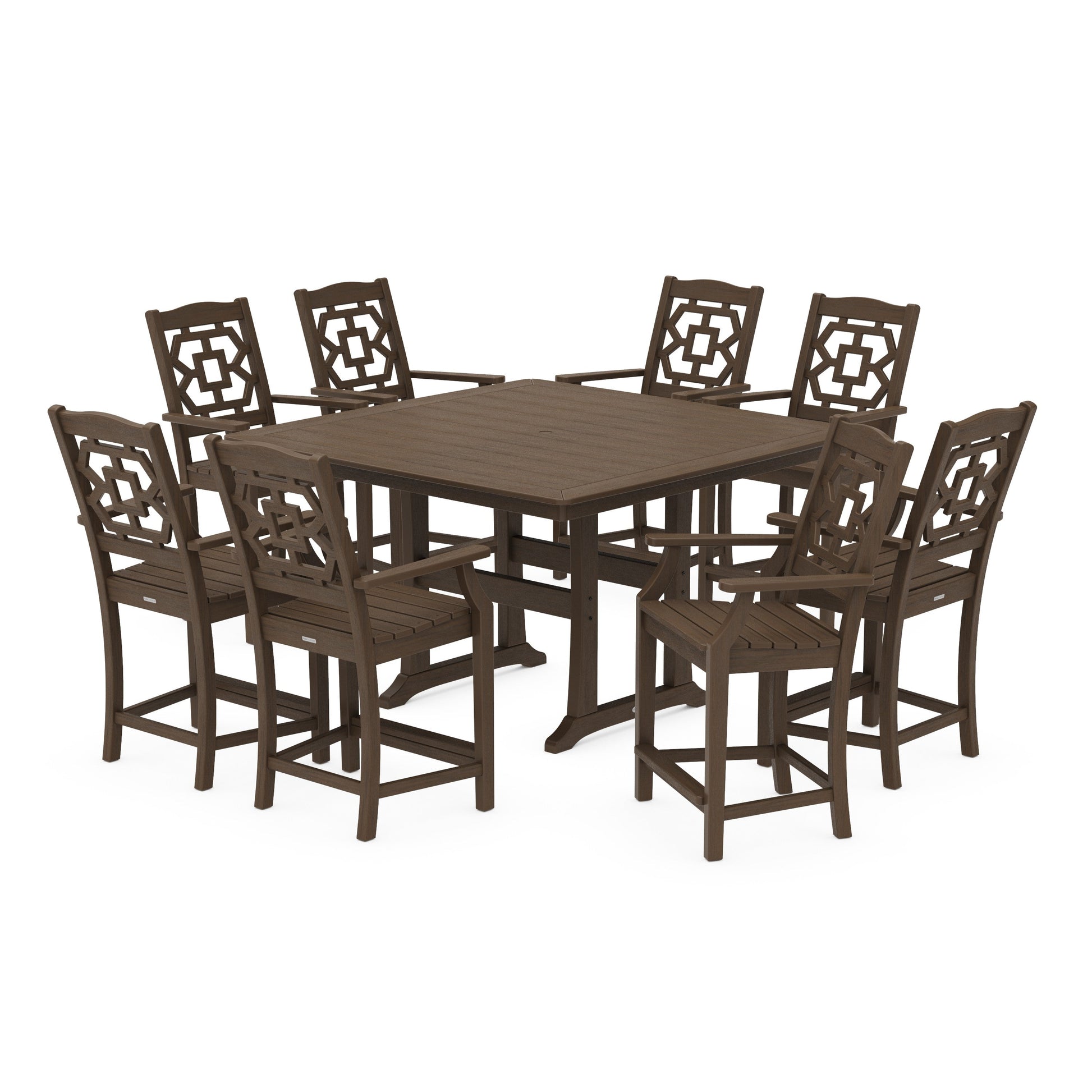 POLYWOOD Chinoiserie 9-Piece Square Counter Set with Trestle Legs — Kona