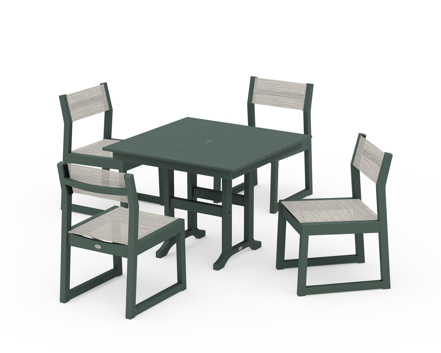 POLYWOOD EDGE Sling Side Chair 5-Piece Farmhouse Dining Set — Green / Birch Sling