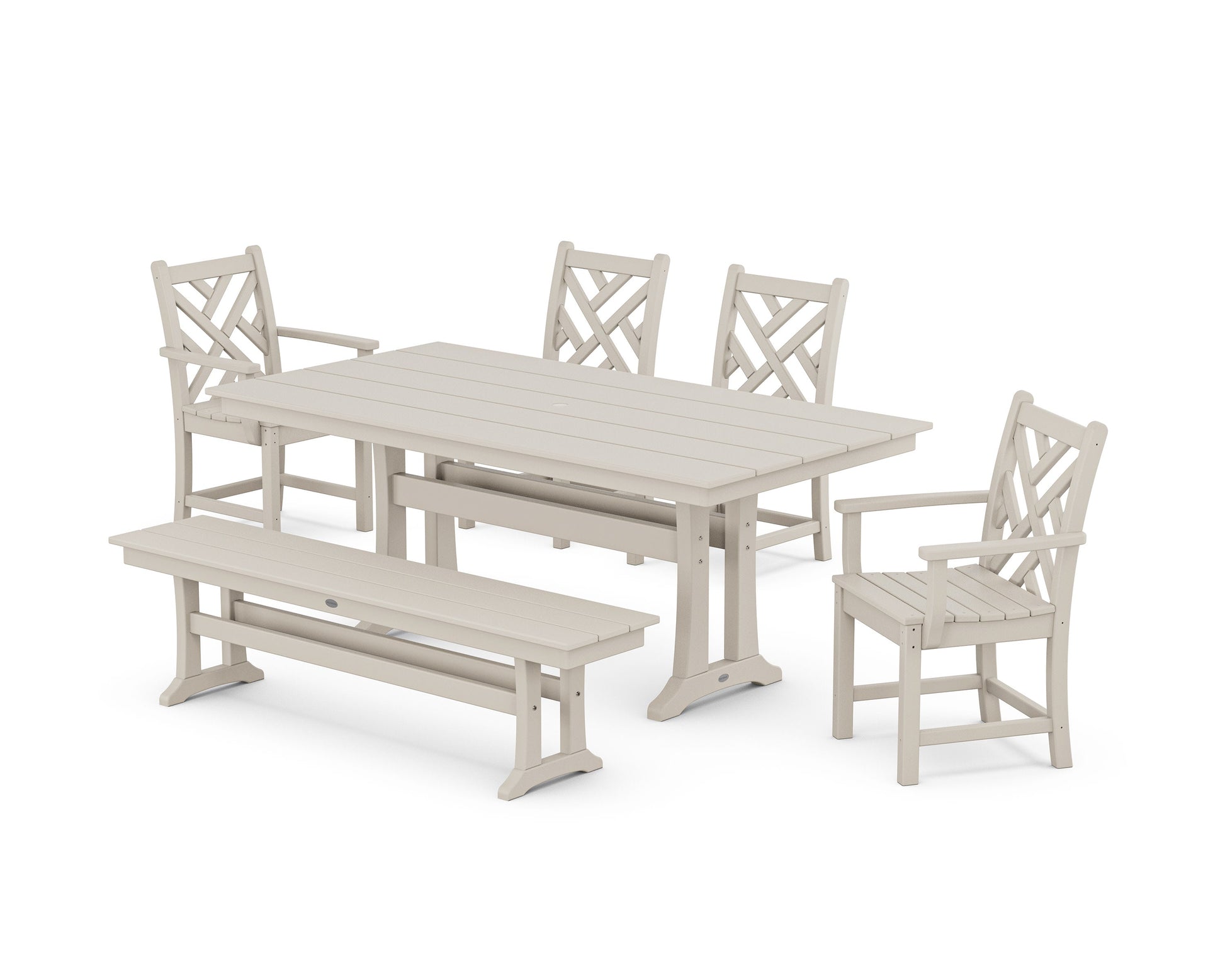 POLYWOOD Chippendale 6-Piece Farmhouse Dining Set With Trestle Legs — Sand