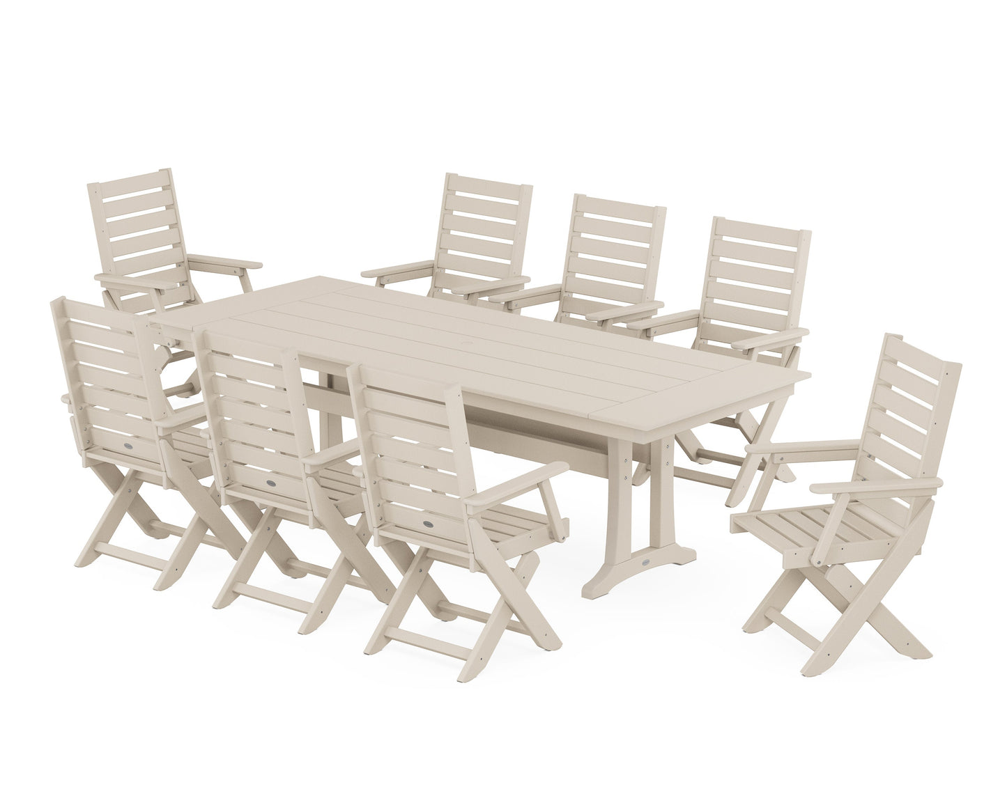 POLYWOOD Captain 9-Piece Farmhouse Dining Set with Trestle Legs — Sand