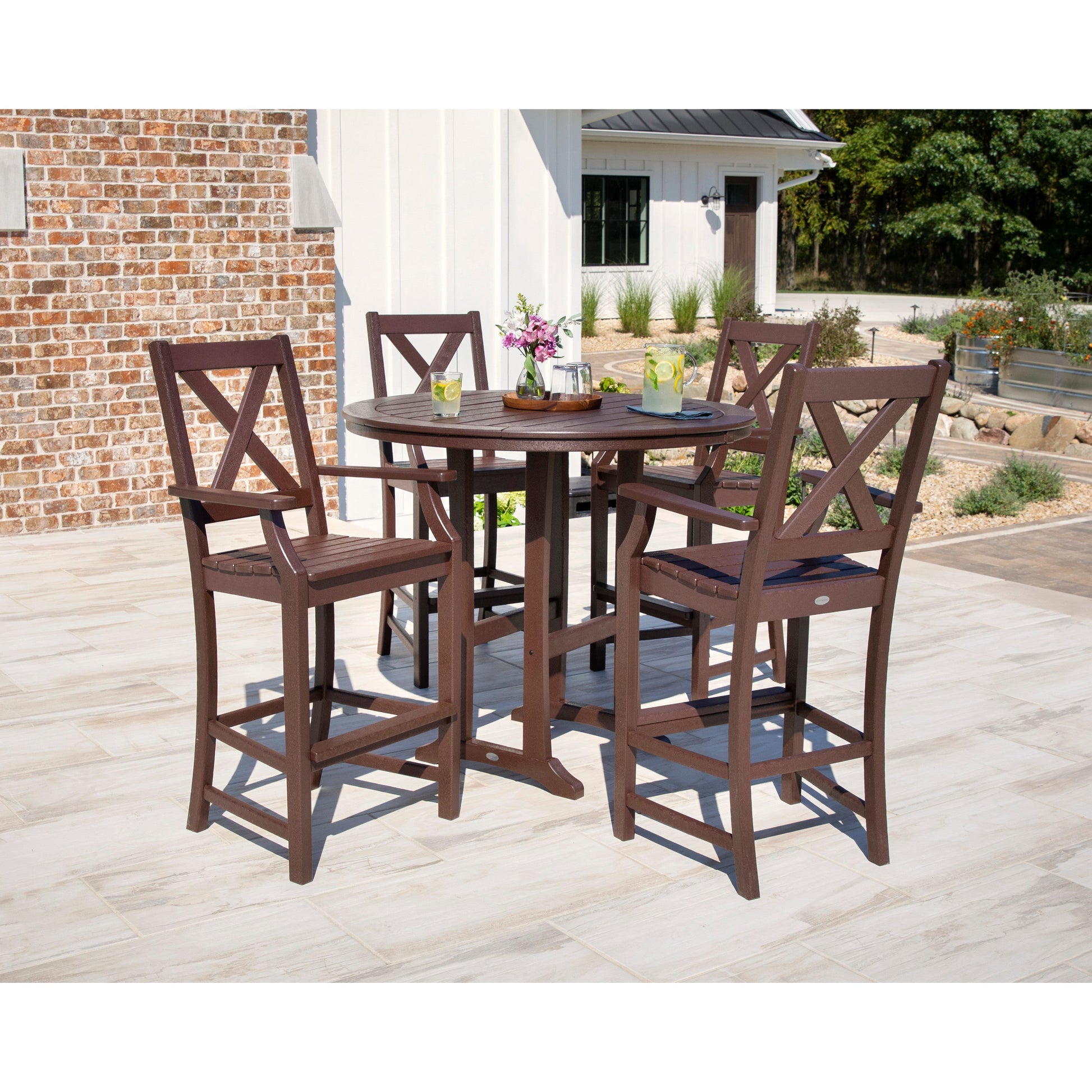 POLYWOOD Braxton 5-Piece Nautical Trestle Arm Chair Bar Set