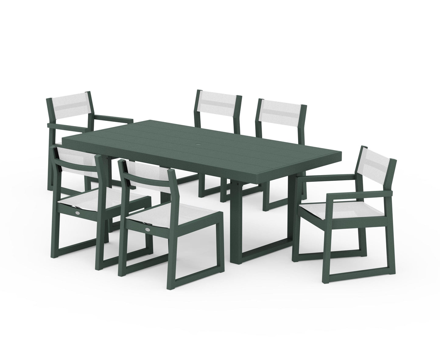 POLYWOOD EDGE Sling 7-Piece Dining Set — Green / White Sling