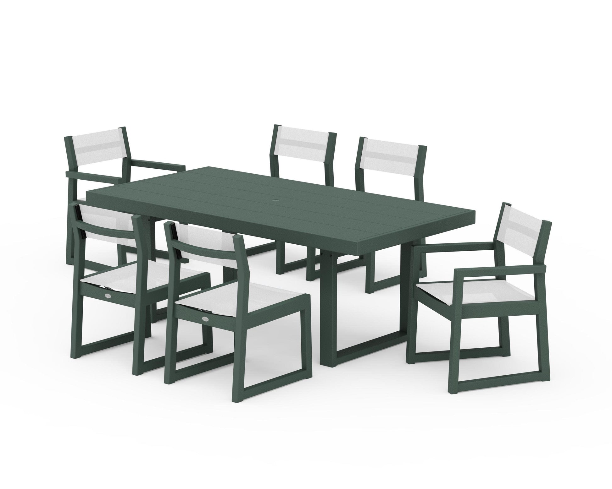 POLYWOOD EDGE Sling 7-Piece Dining Set — Green / White Sling