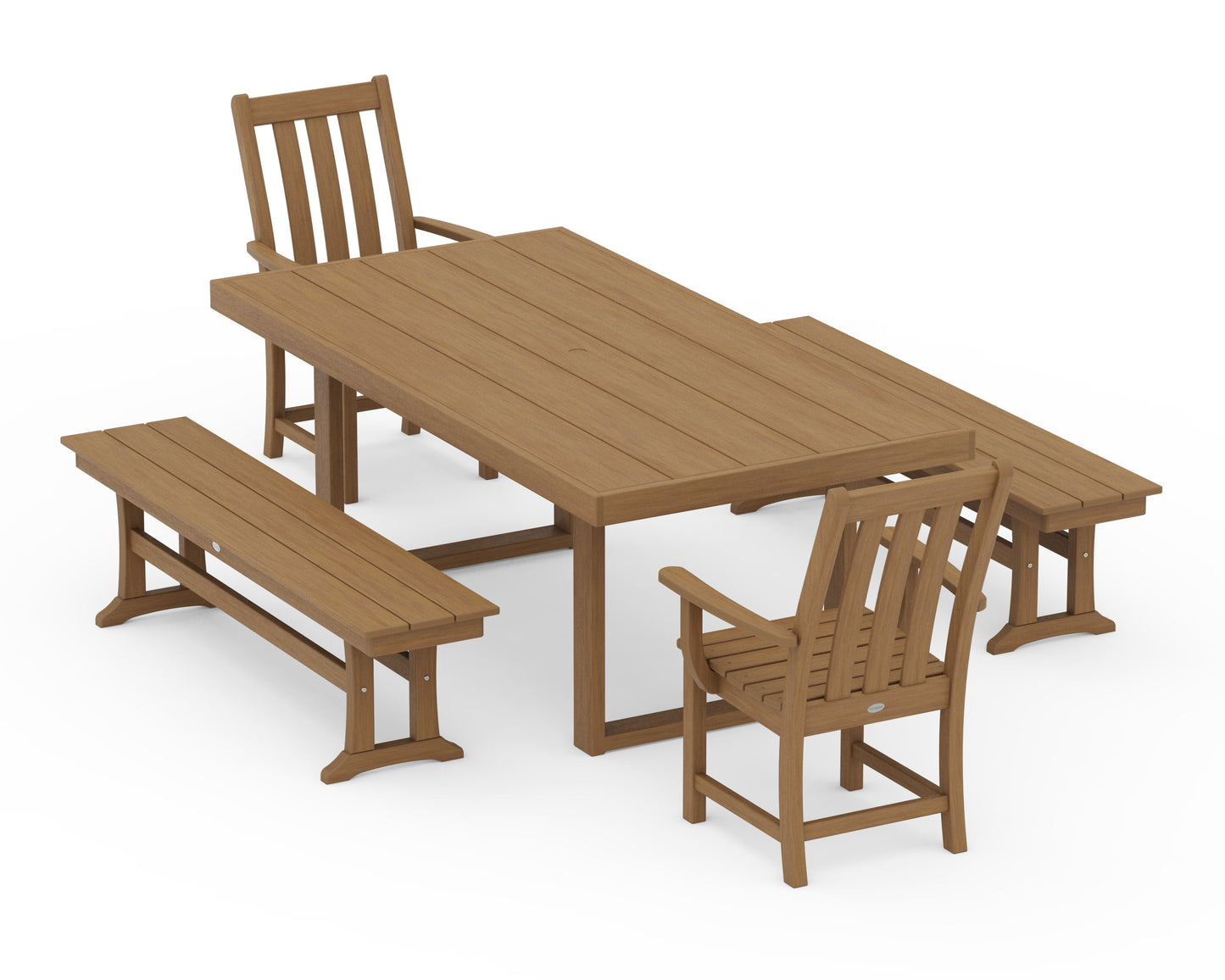 POLYWOOD Vineyard 5-Piece Dining Set with Benches — Natural