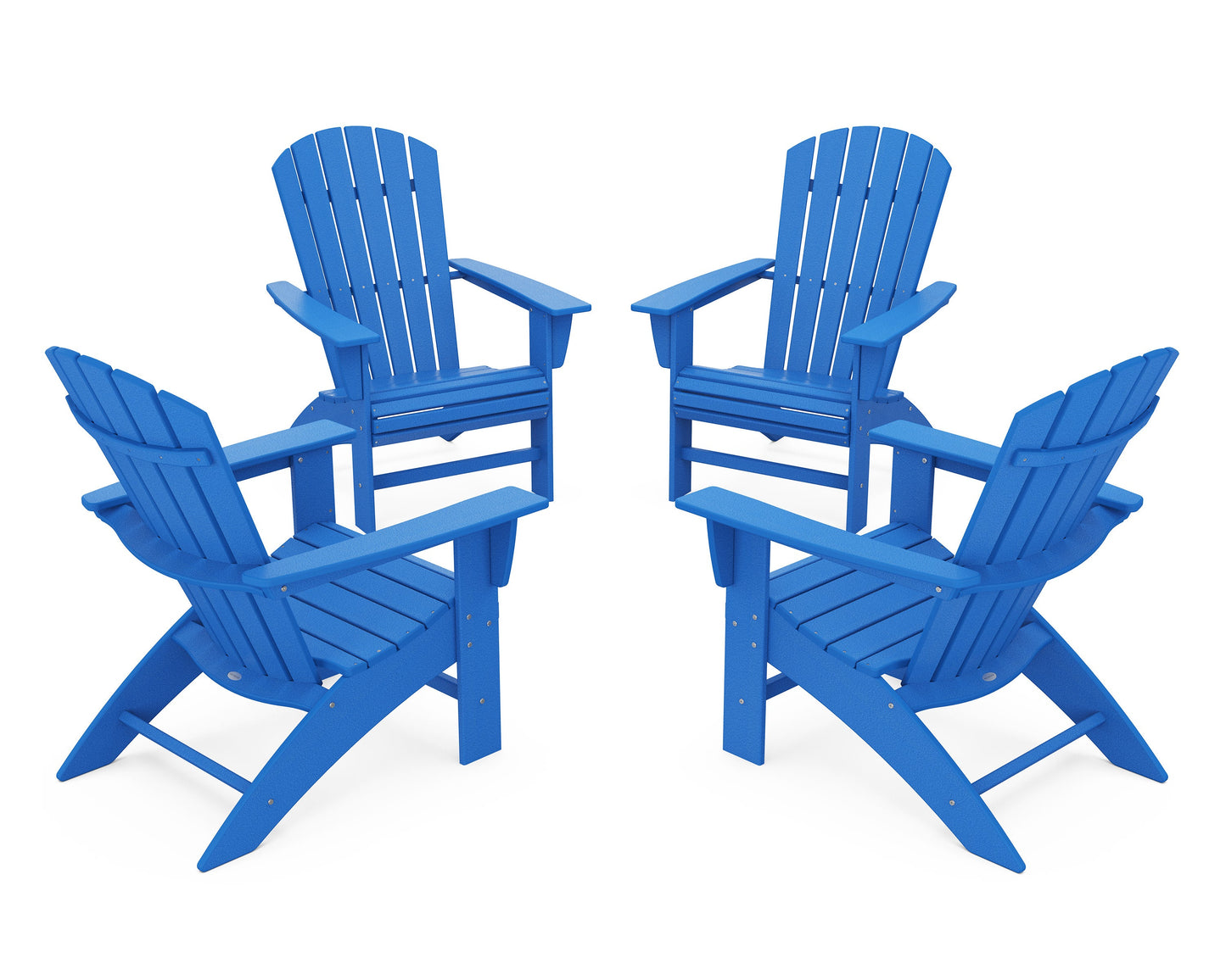 POLYWOOD 4-Piece Nautical Curveback Adirondack Chair Conversation Set — Pacific Blue