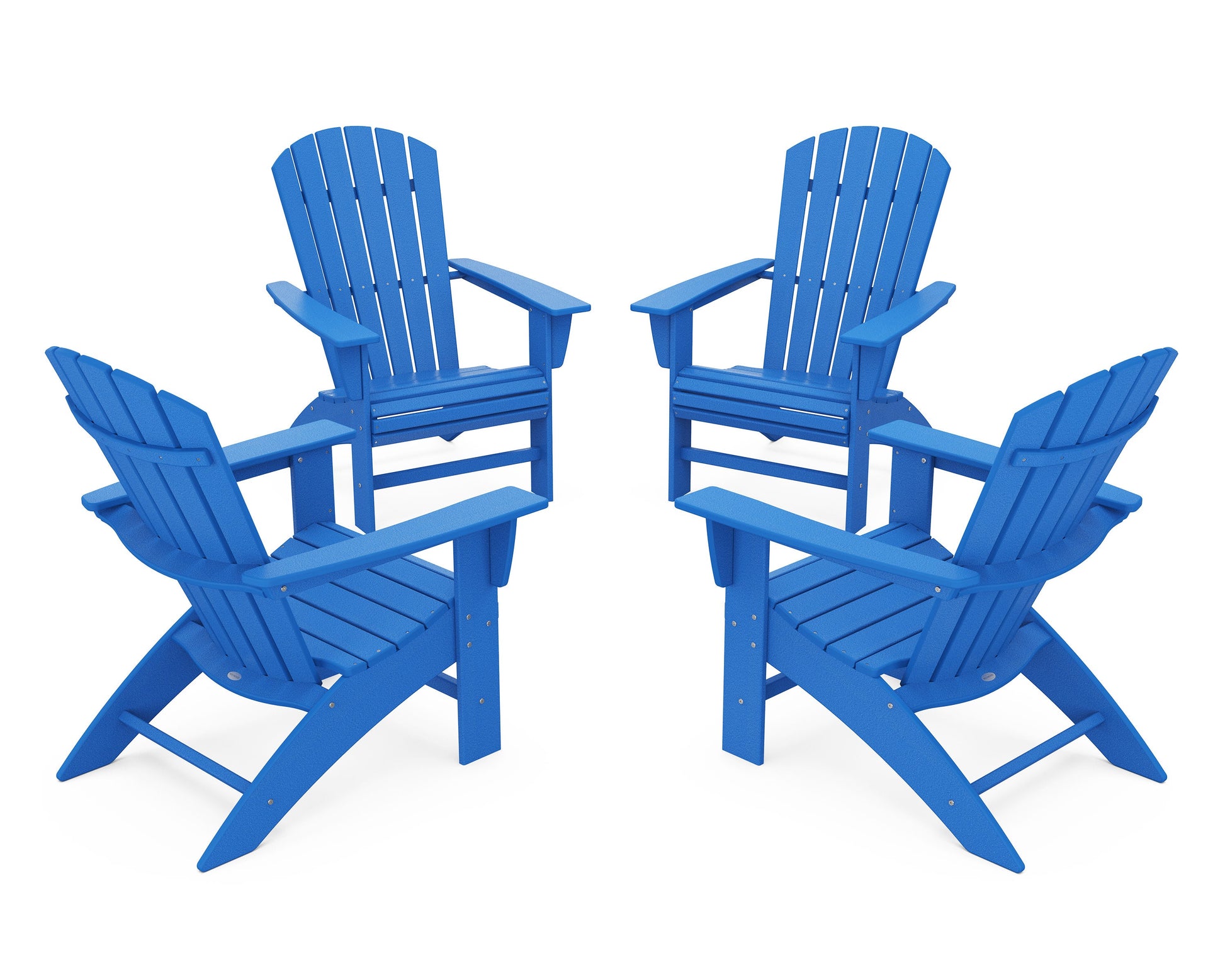 POLYWOOD 4-Piece Nautical Curveback Adirondack Chair Conversation Set — Pacific Blue