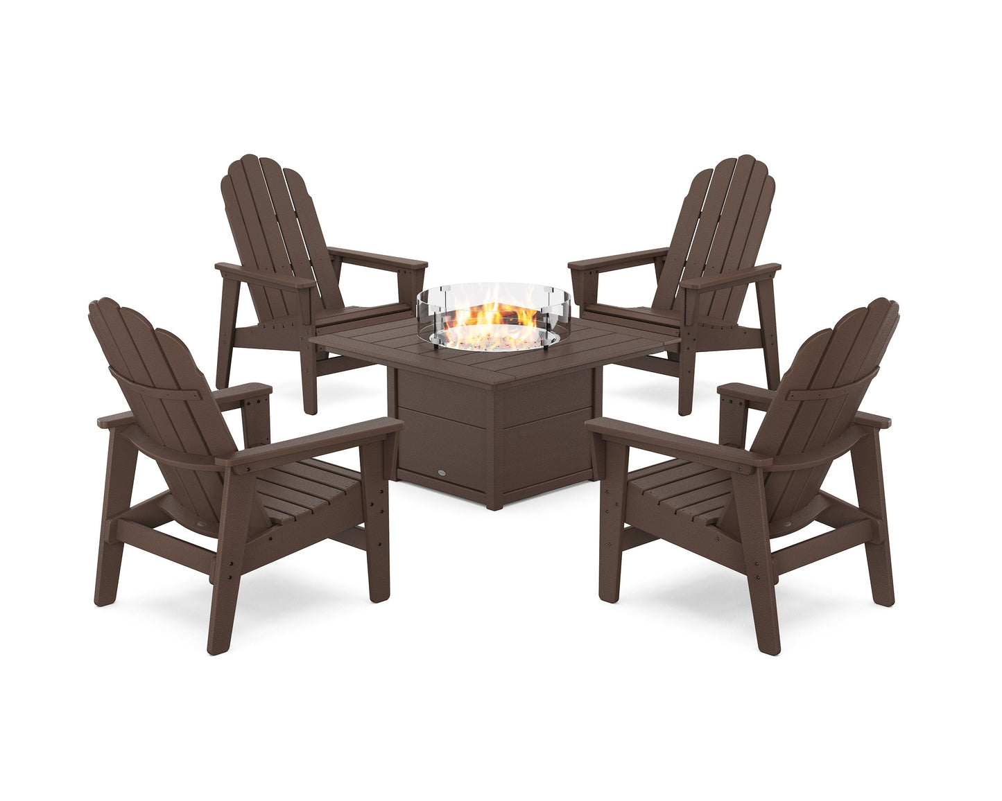POLYWOOD 5-Piece Vineyard Grand Upright Adirondack Conversation Set with Fire Pit Table — Mahogany