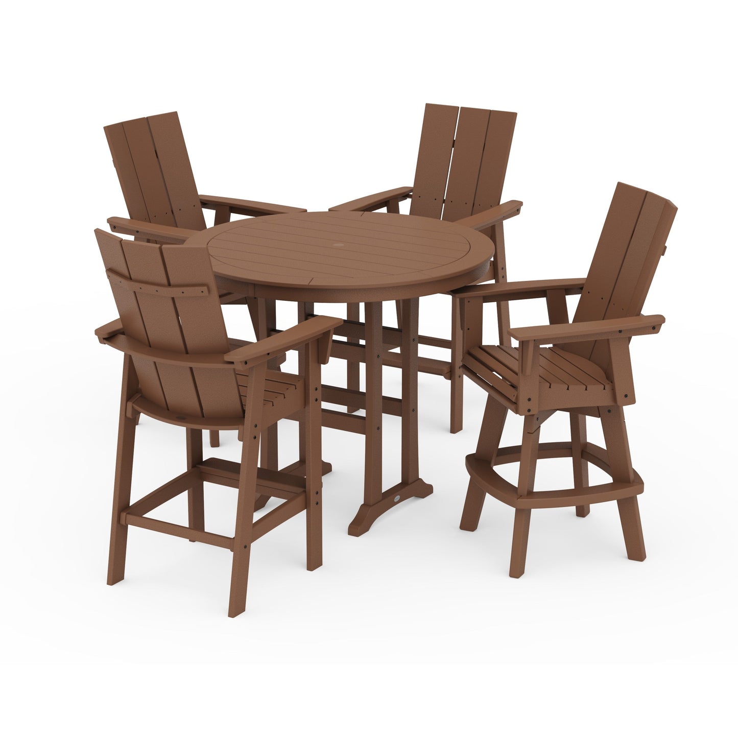 POLYWOOD Modern Adirondack 5-Piece Nautical Trestle Round Bar Set with Swivels — Teak