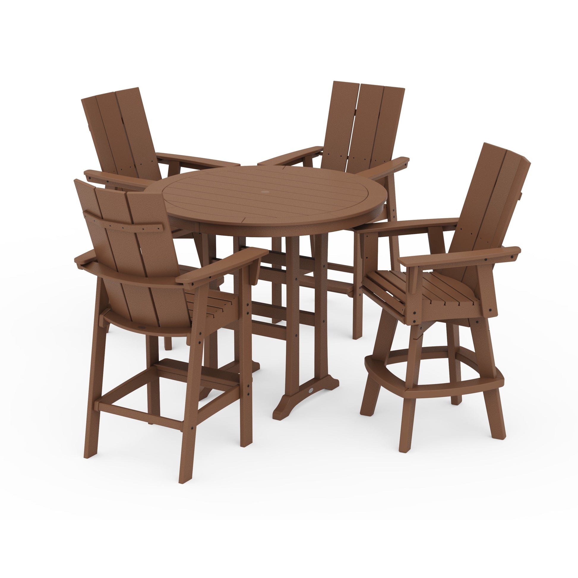 POLYWOOD Modern Adirondack 5-Piece Nautical Trestle Round Bar Set with Swivels — Teak