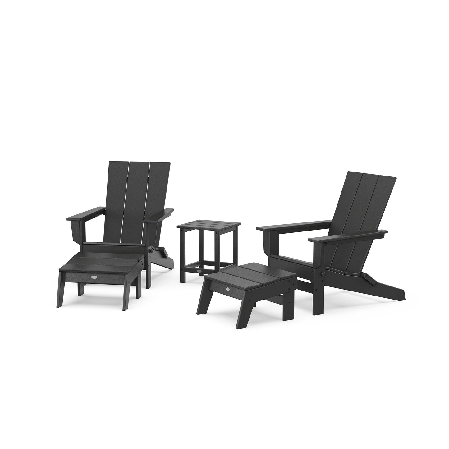POLYWOOD 5-Piece Modern Studio Folding Adirondack Set with Ottomans and Side Table — Black