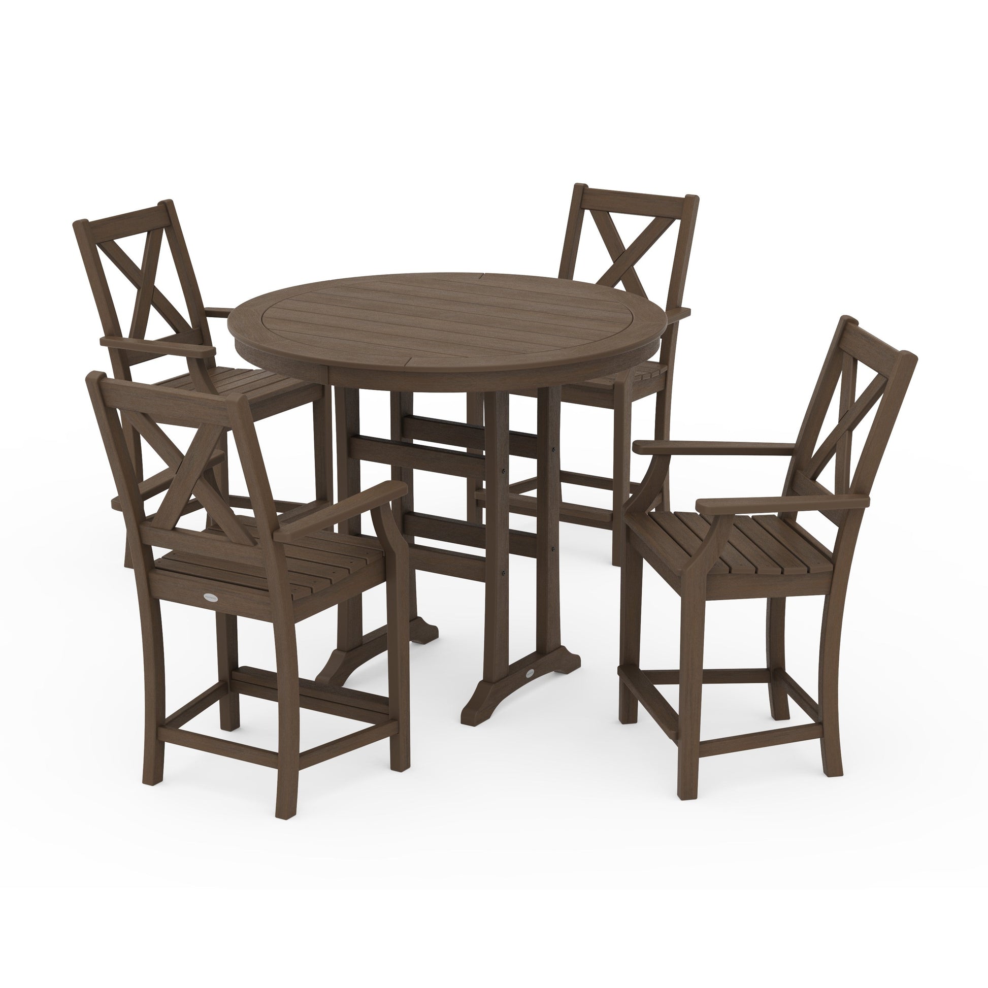 POLYWOOD Braxton 5-Piece Nautical Trestle Arm Chair Counter Set — Kona