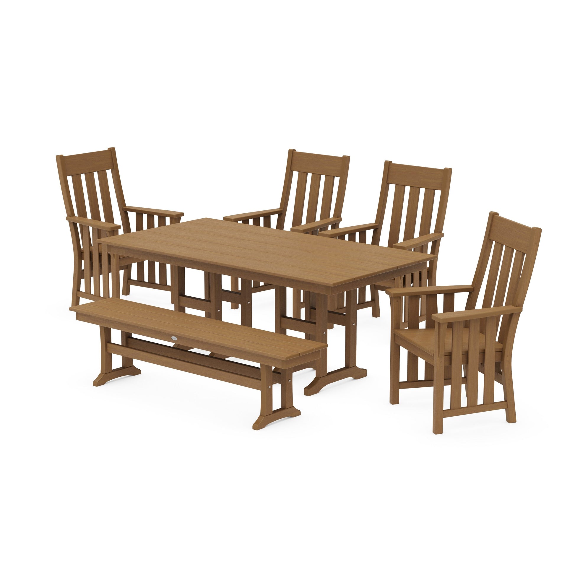 POLYWOOD Acadia 6-Piece Farmhouse Dining Set with Bench — Natural